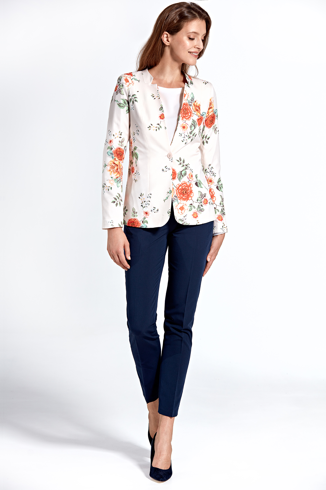 Colett Woman's Jacket Cz06 Flowers Ecru