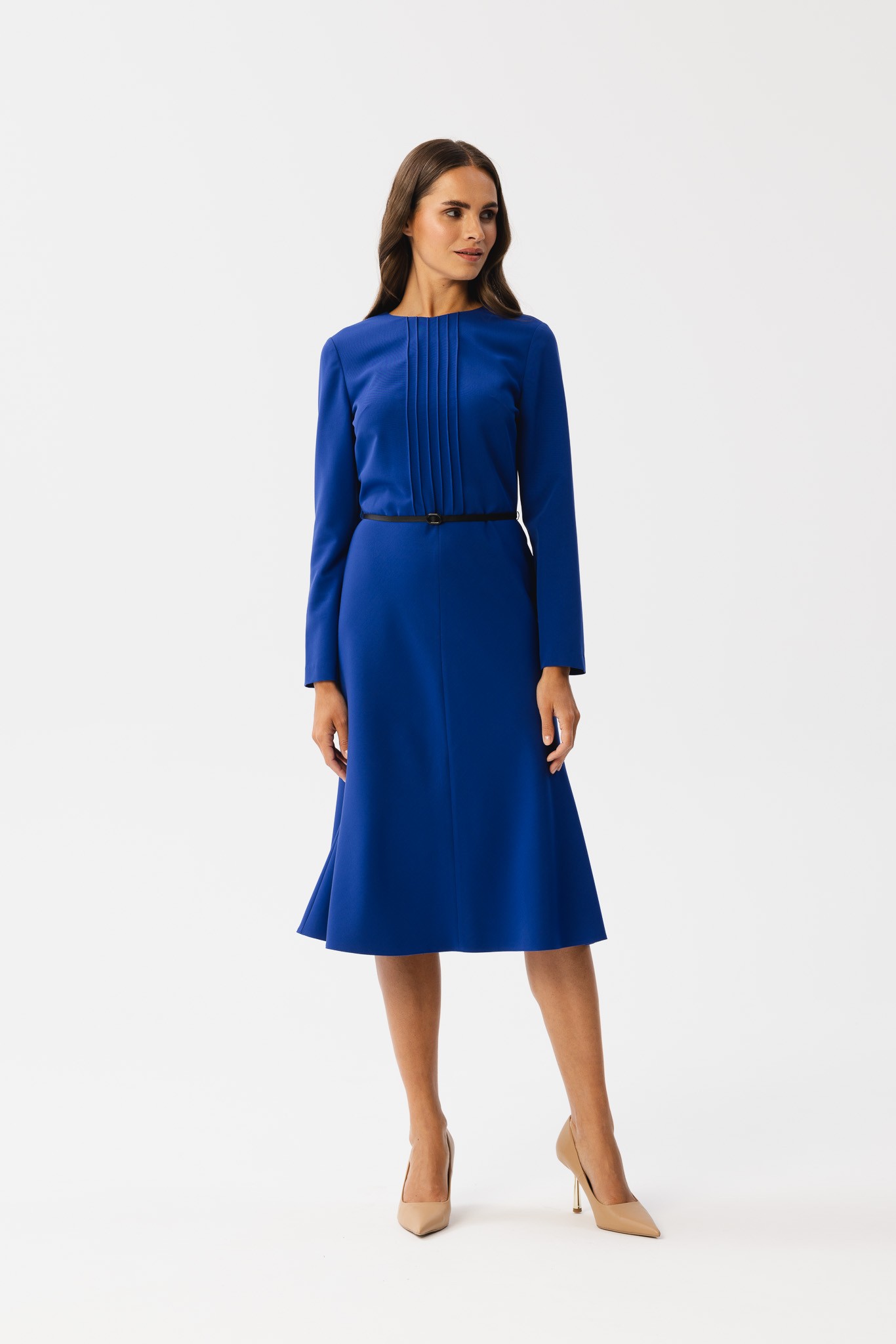Stylove Woman's Dress with front tucks - royal blue