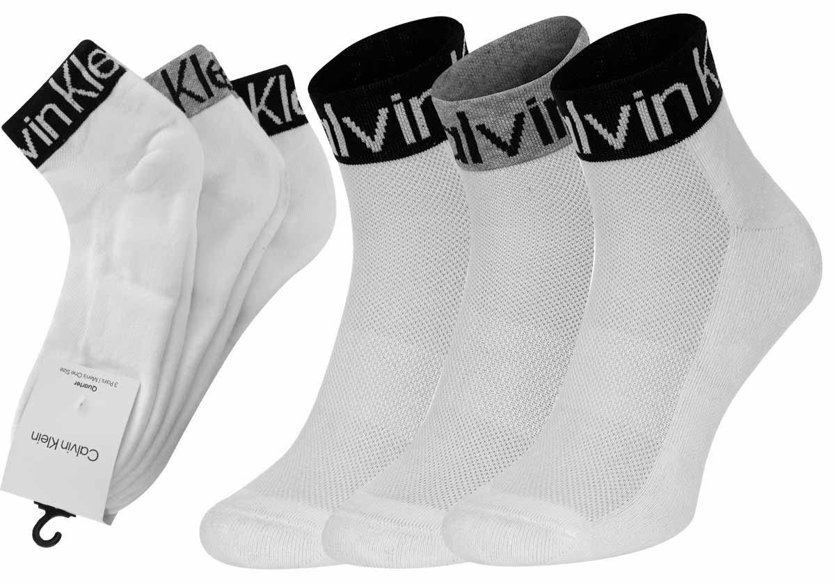 Levně Sada tří párů bílých pánských ponožek Calvin Klein Underwear - Pánské