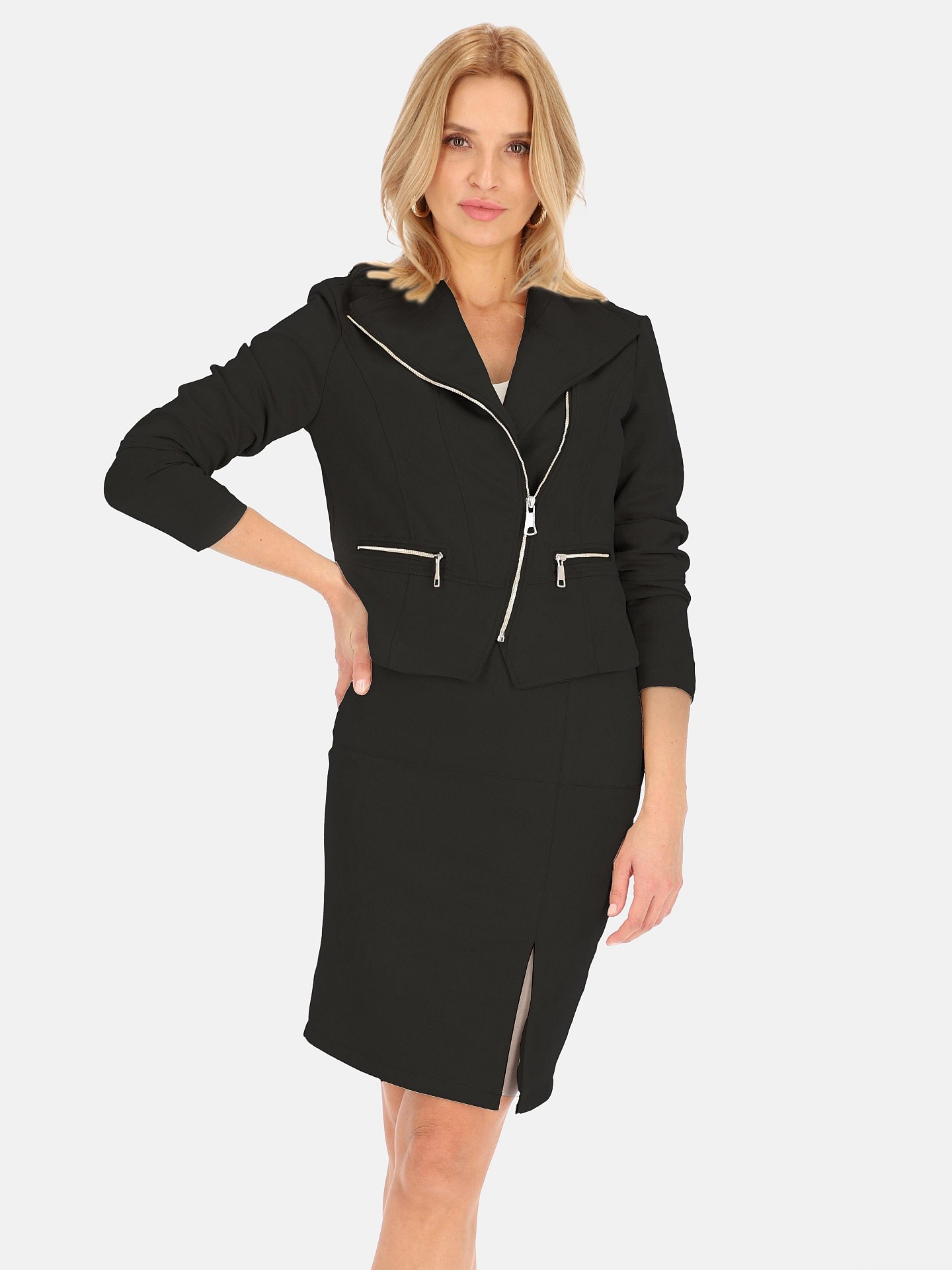 PERSO Woman's Women's short jacket made of faux suede with a zipper