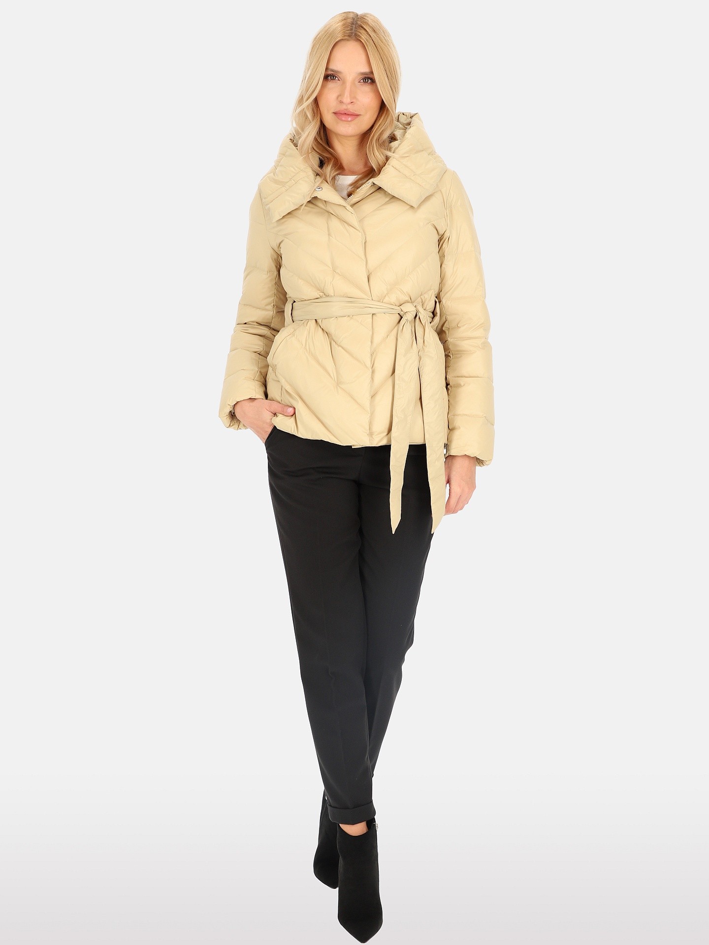 PERSO Woman's Women's short tied real down jacket with a hood ,  color