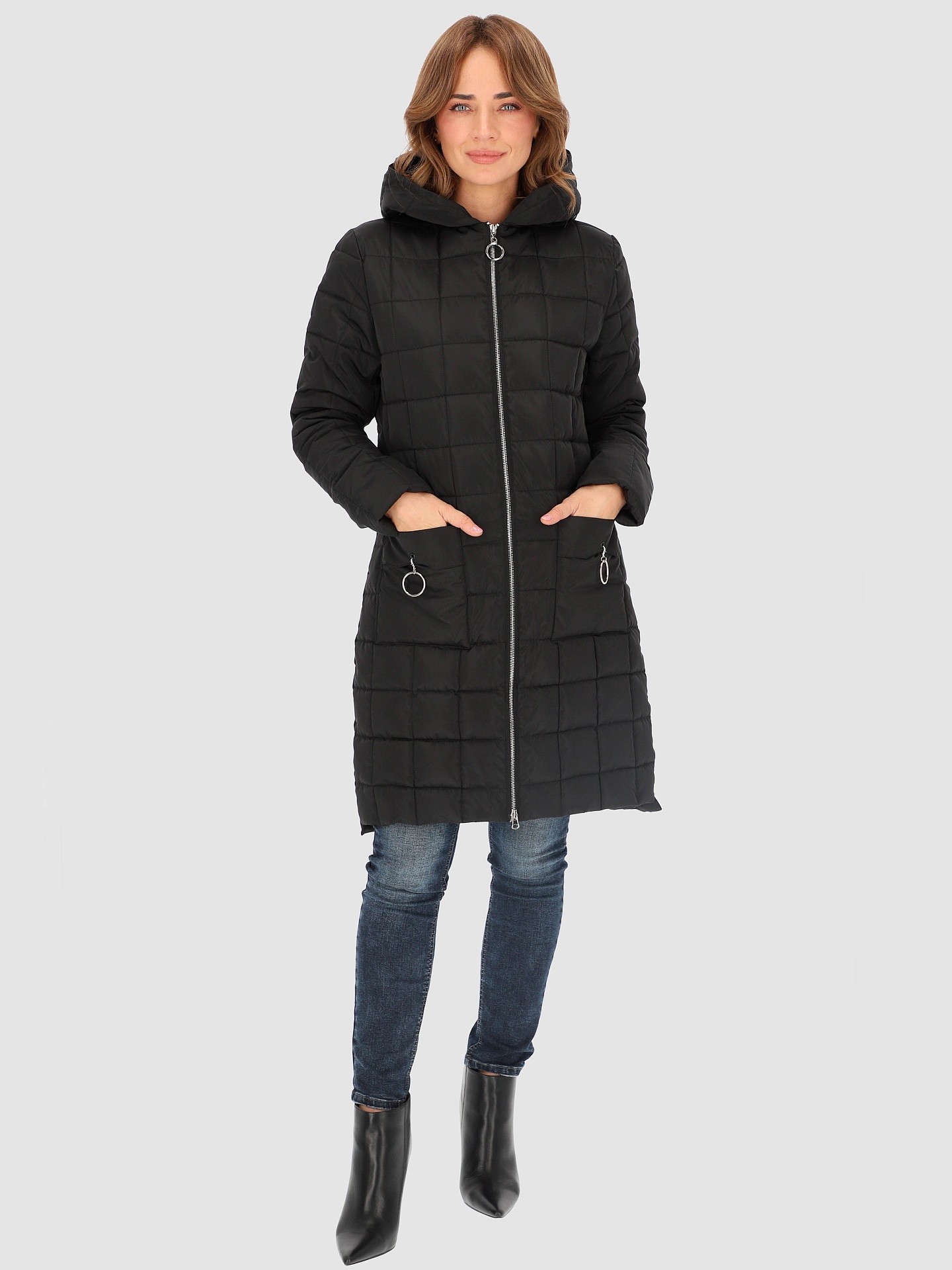 PERSO Woman's Women's insulated hooded jacket with zipper , above knee length