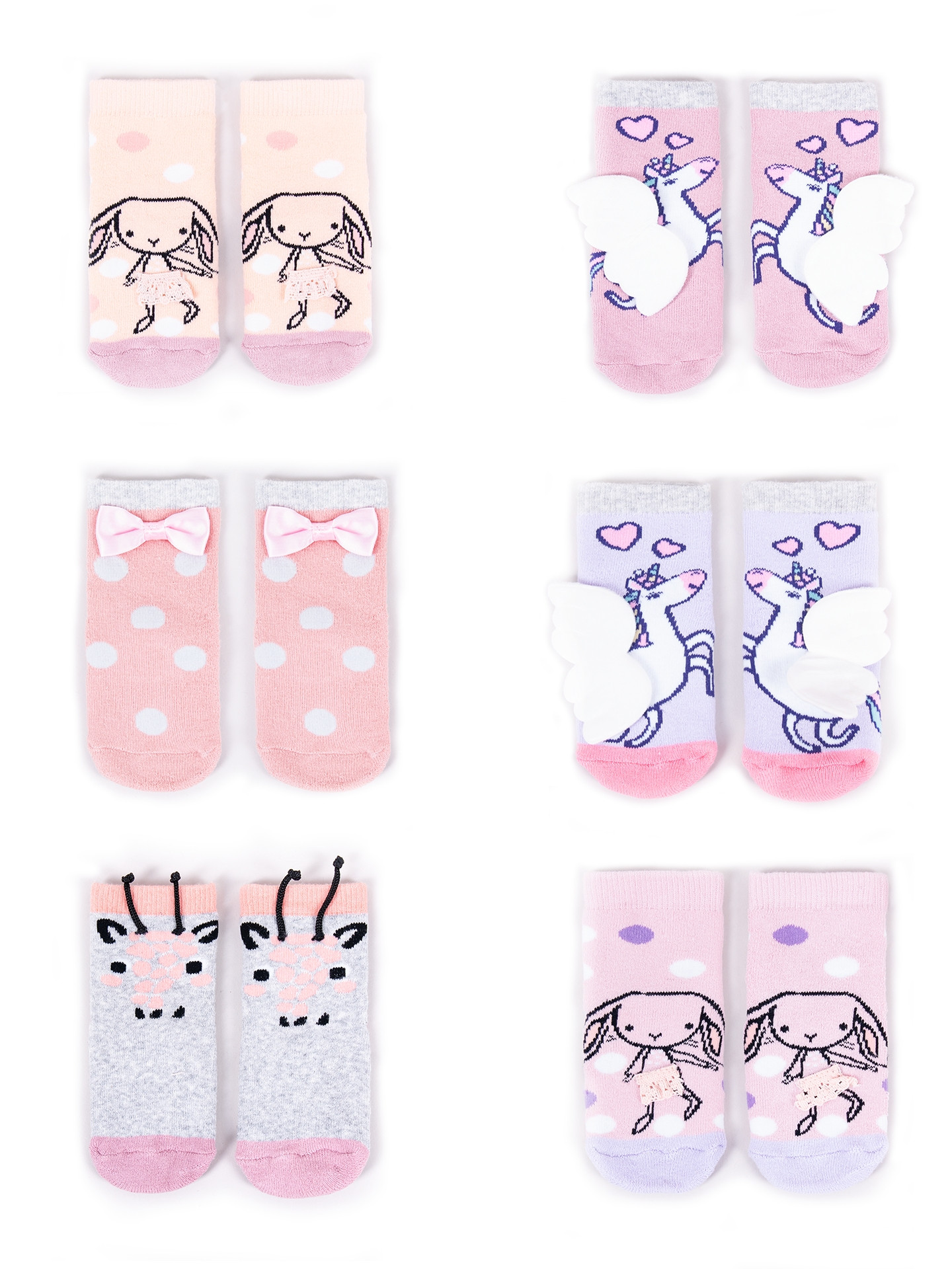 Levně Yoclub Kids's Cotton Baby Girls' Terry Socks Anti Slip ABS Patterns Colors 6-pack SK-29/SIL/6PAK/GIR/001