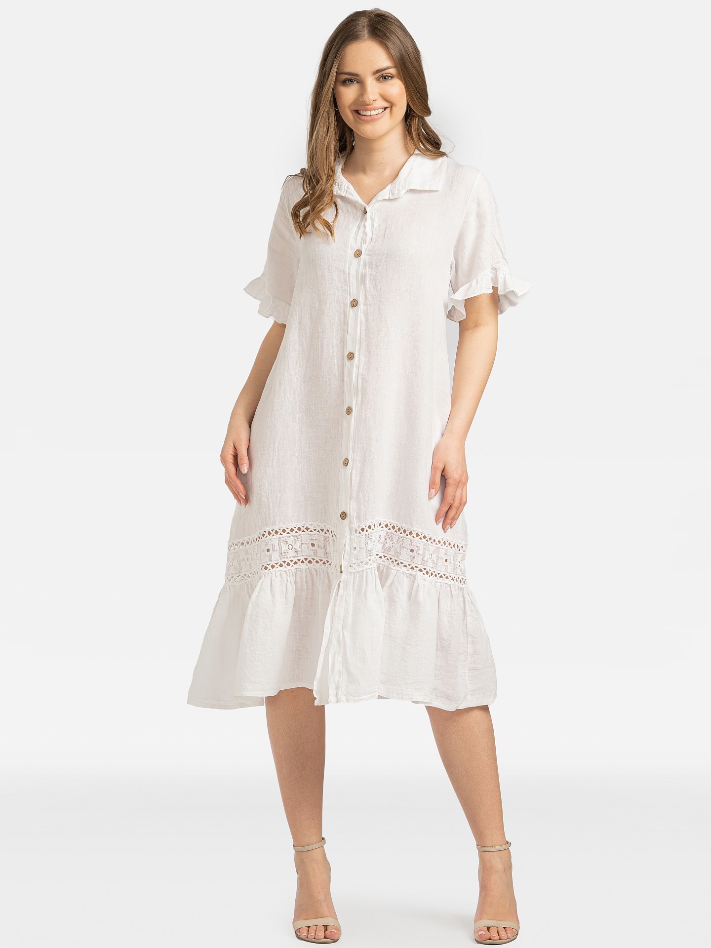 PERSO Дамска ленена рокля с дантела