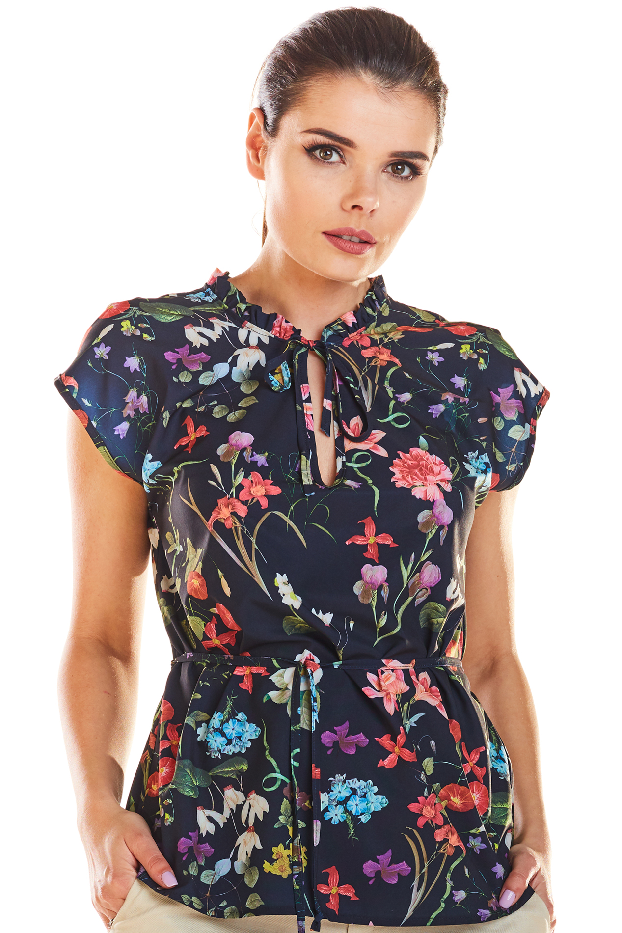 Infinite You Woman's Blouse M194 Navy Blue Flowers