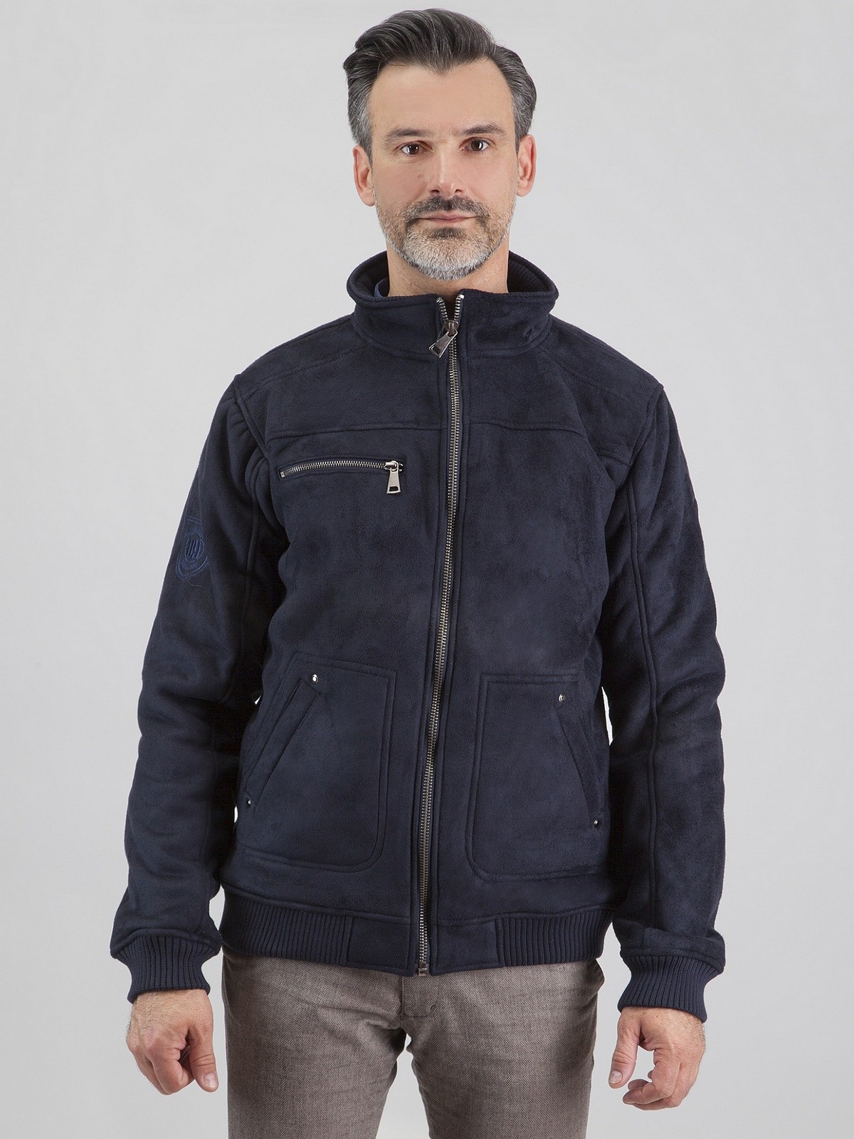 PERSO Man's Men's short eco-suede jacket with a zipper