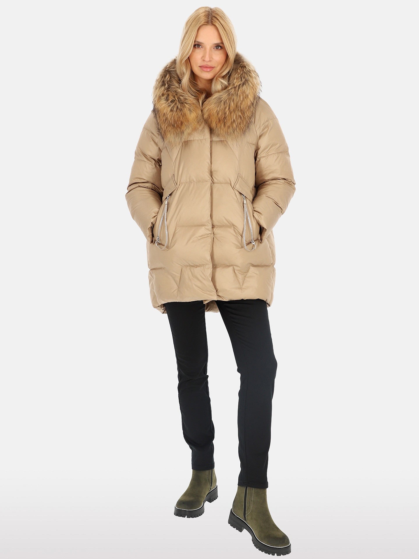 PERSO Woman's Women's ¾ length jacket with natural raccoon fur ,  color