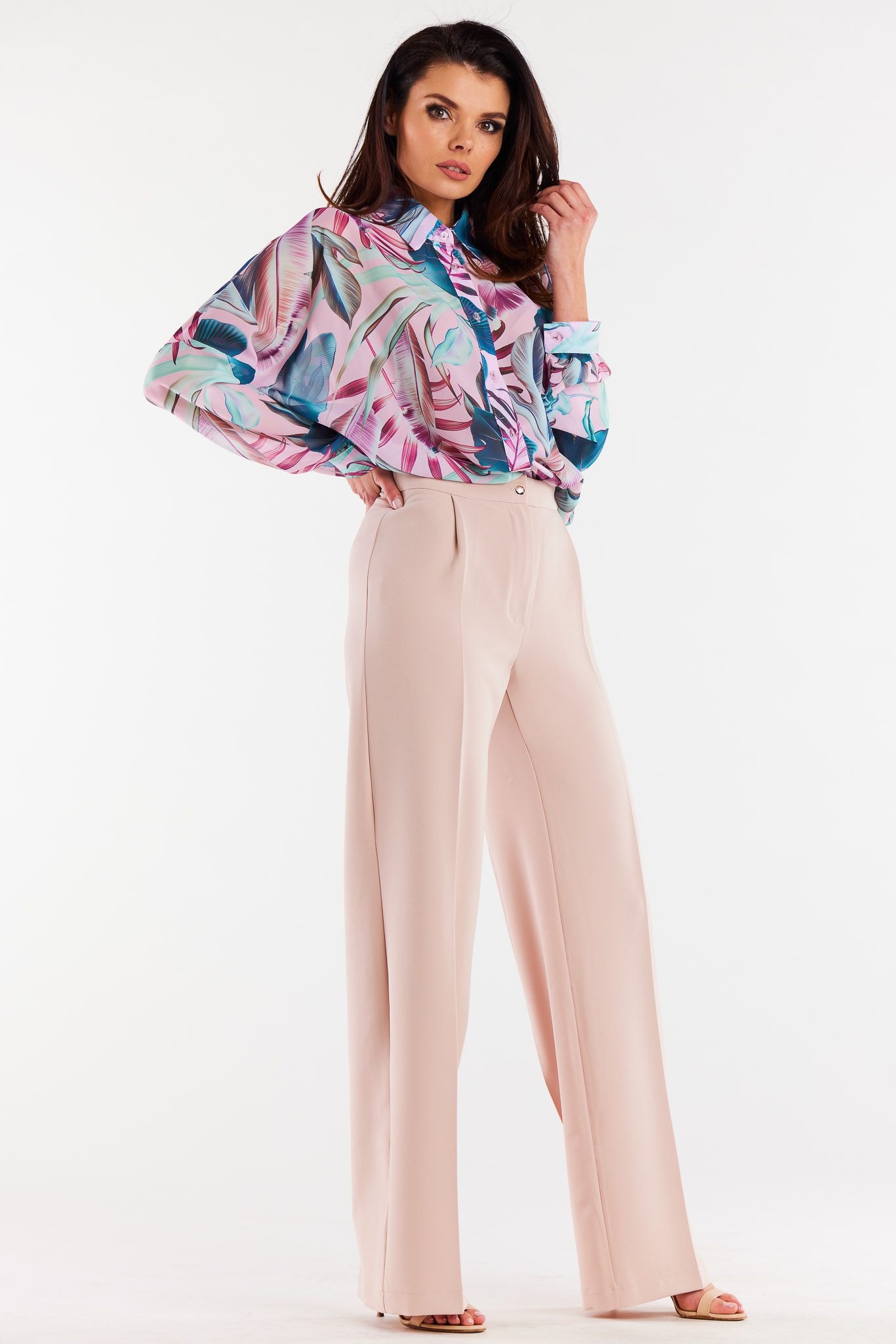 Awama Woman's Shirt A513 Pink/Flowers