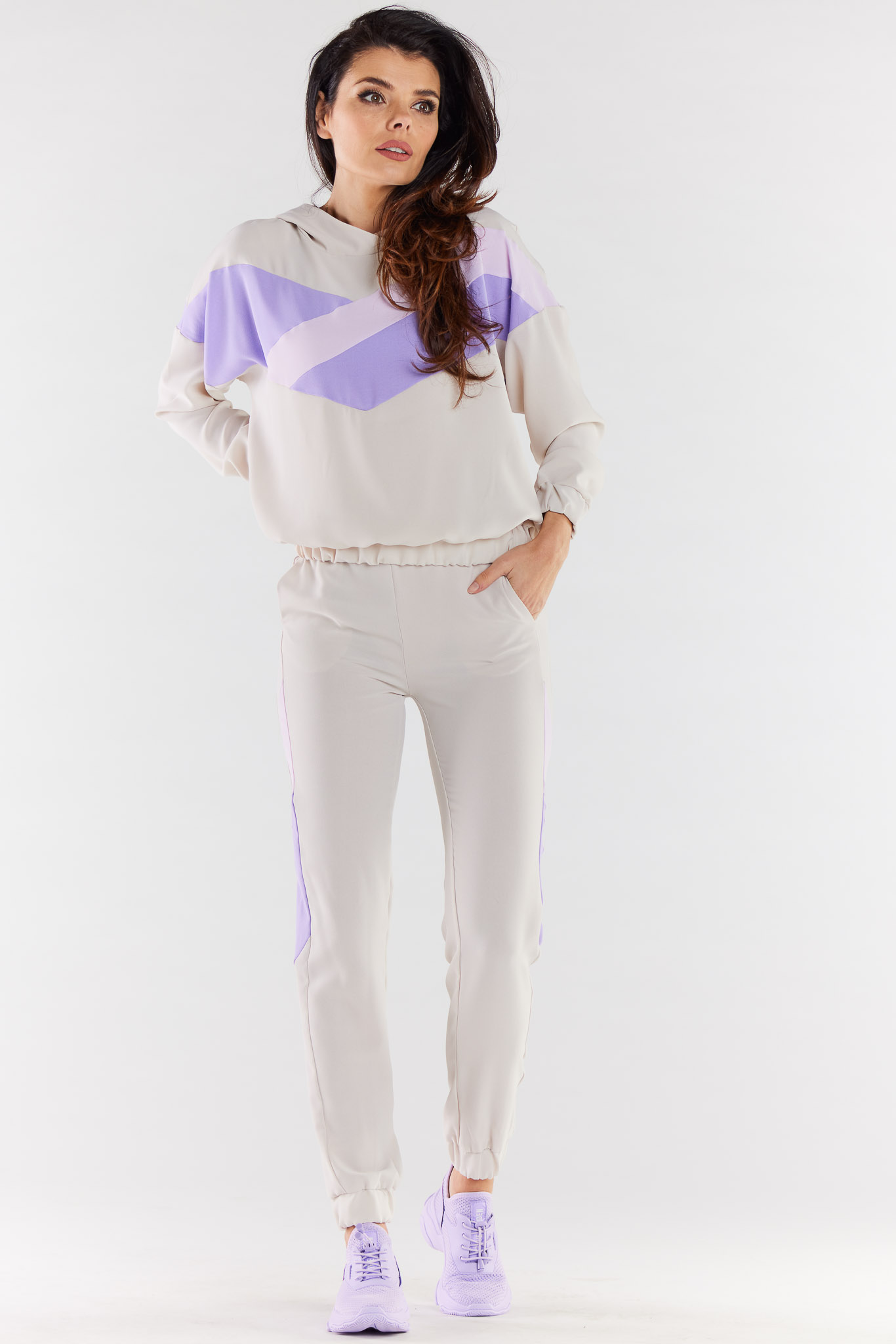 Awama Woman's Sweatshirt A497 Beige/Violet