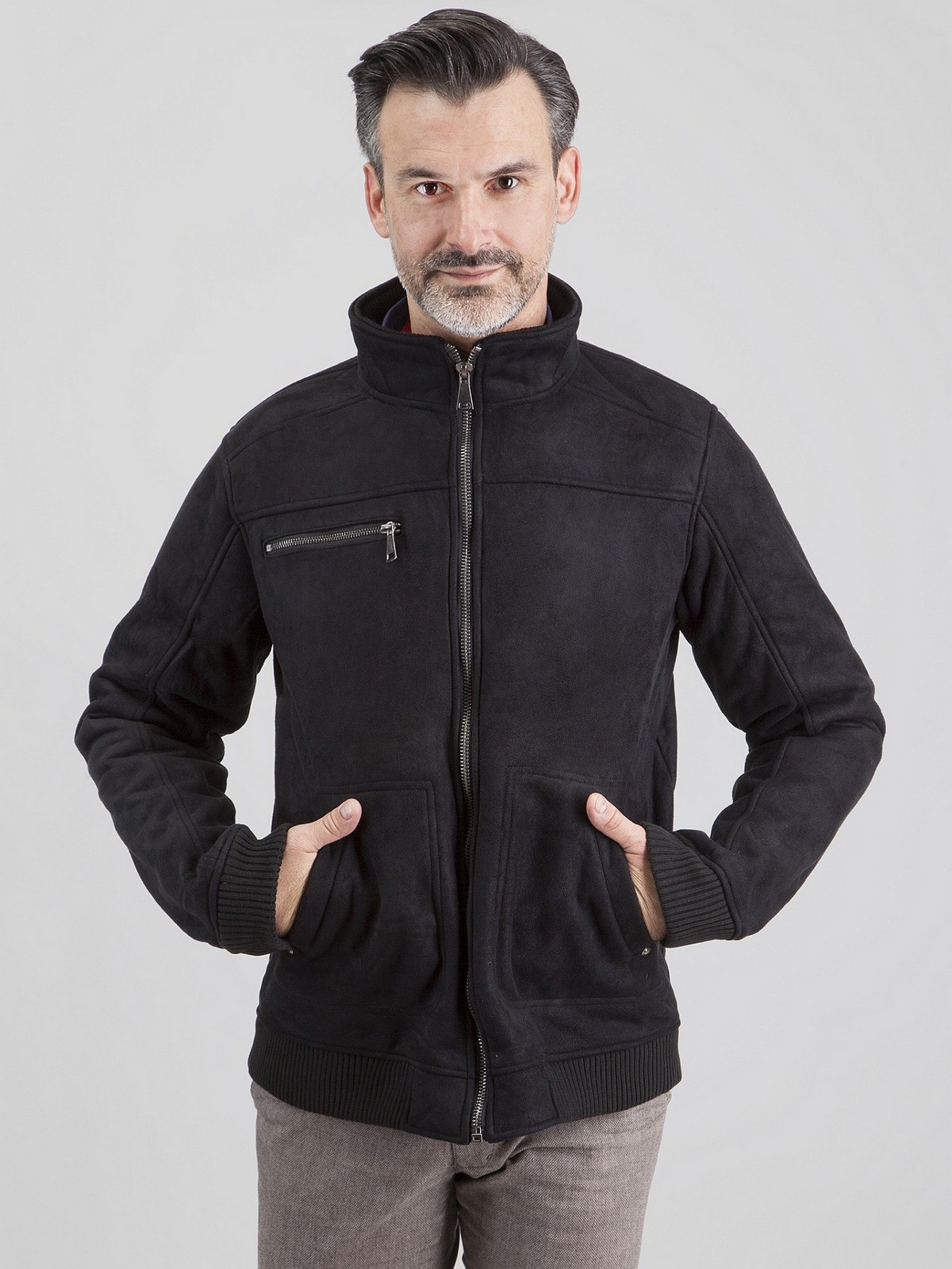 PERSO Man's Men's short eco-suede jacket with a zipper