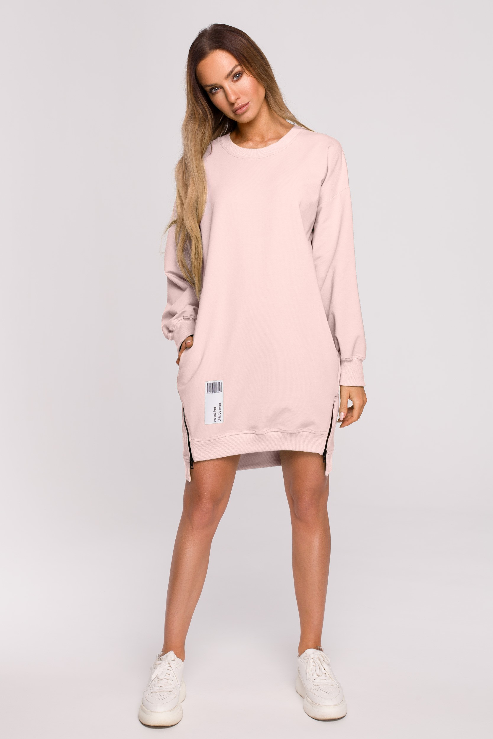 Made Of Emotion Woman's Pullover tunic with zippers - candy pink