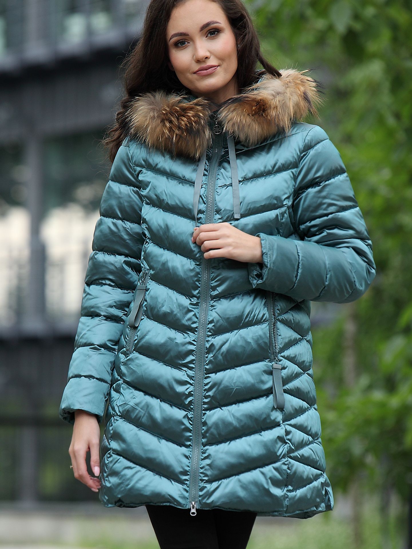 PERSO Woman's Women's winter jacket with natural fur on the hood,casual style