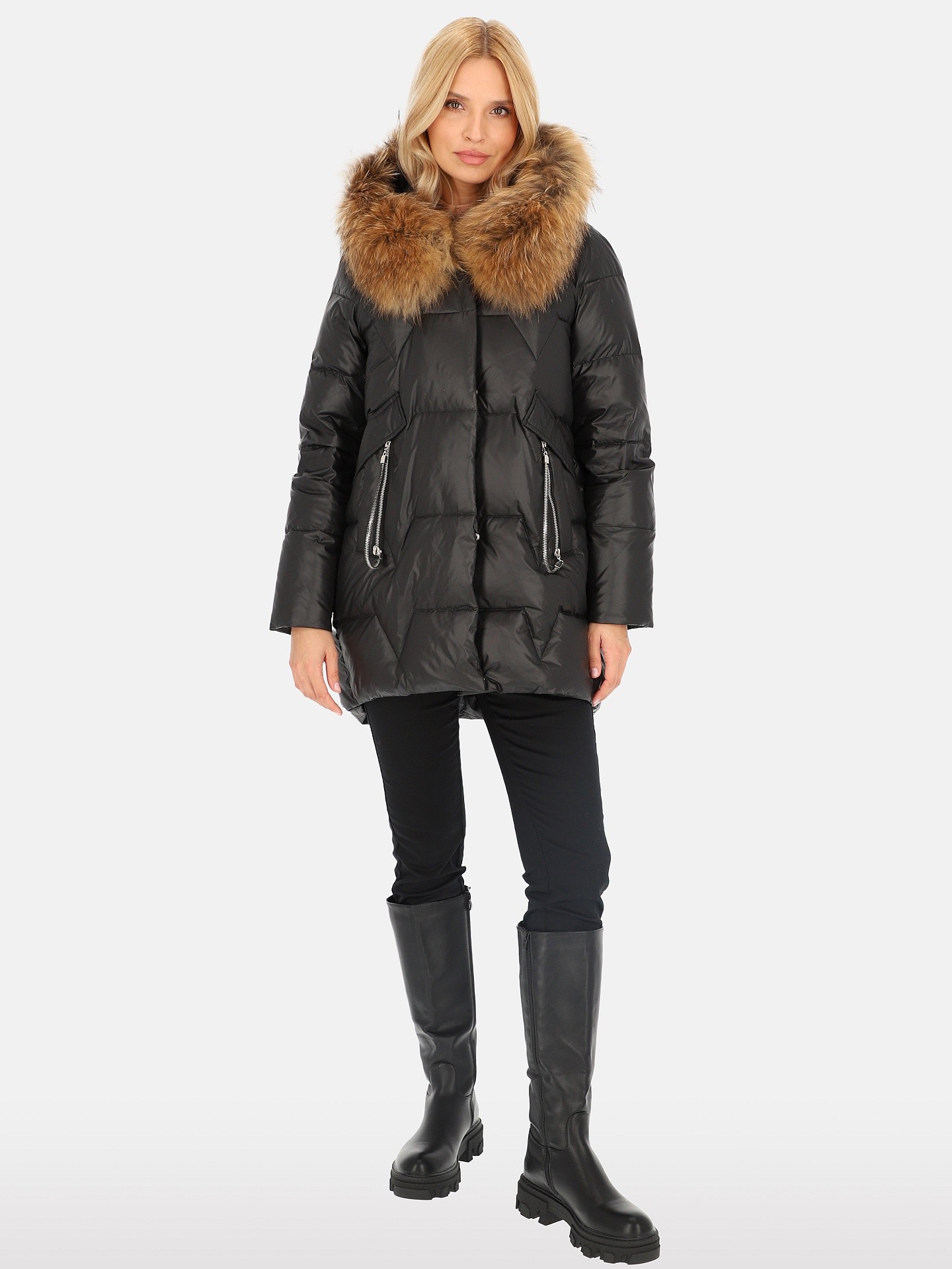 PERSO Woman's Women's ¾ length jacket with natural raccoon fur ,  color