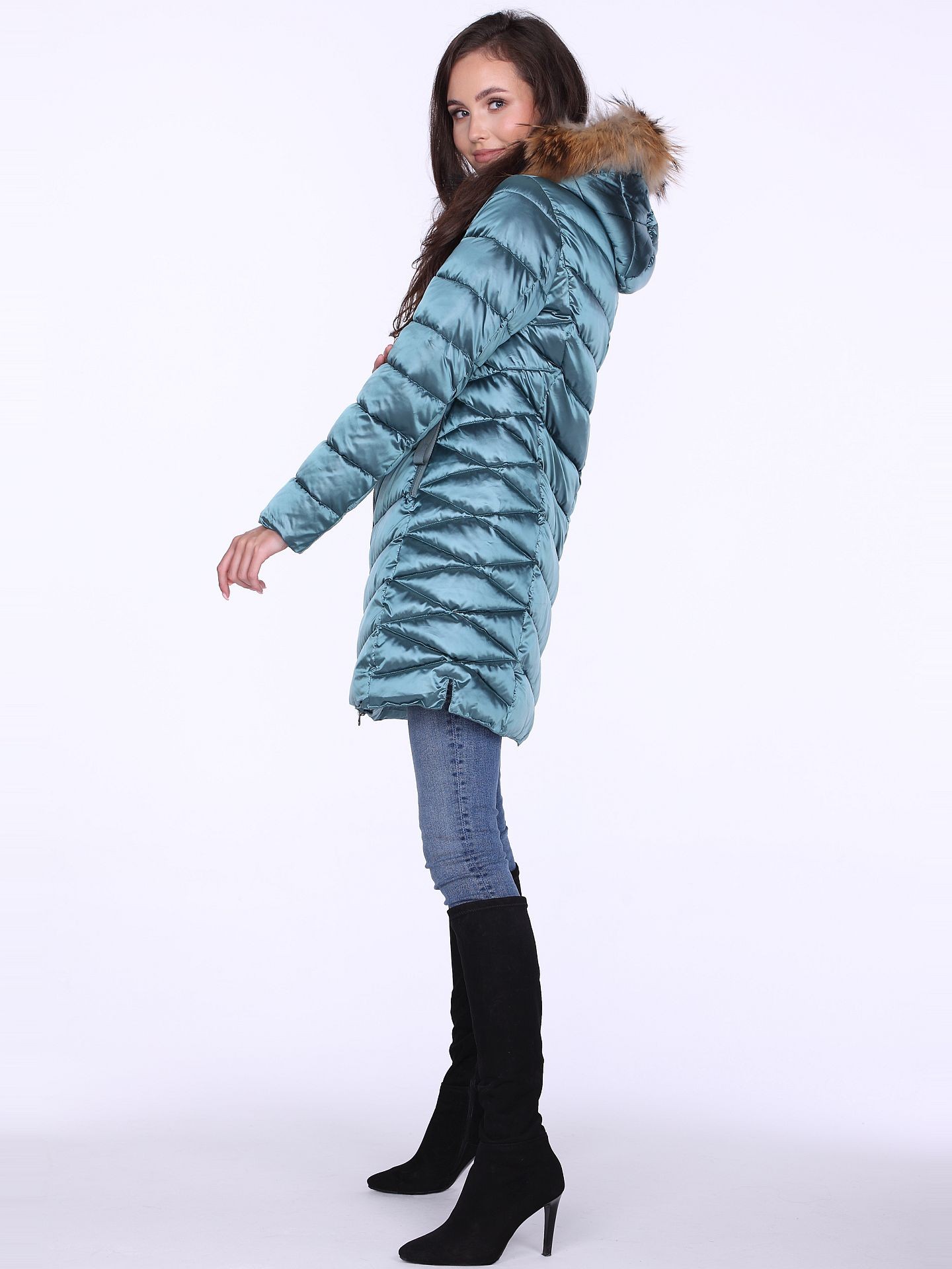 PERSO Woman's Women's winter jacket with natural fur on the hood,casual style