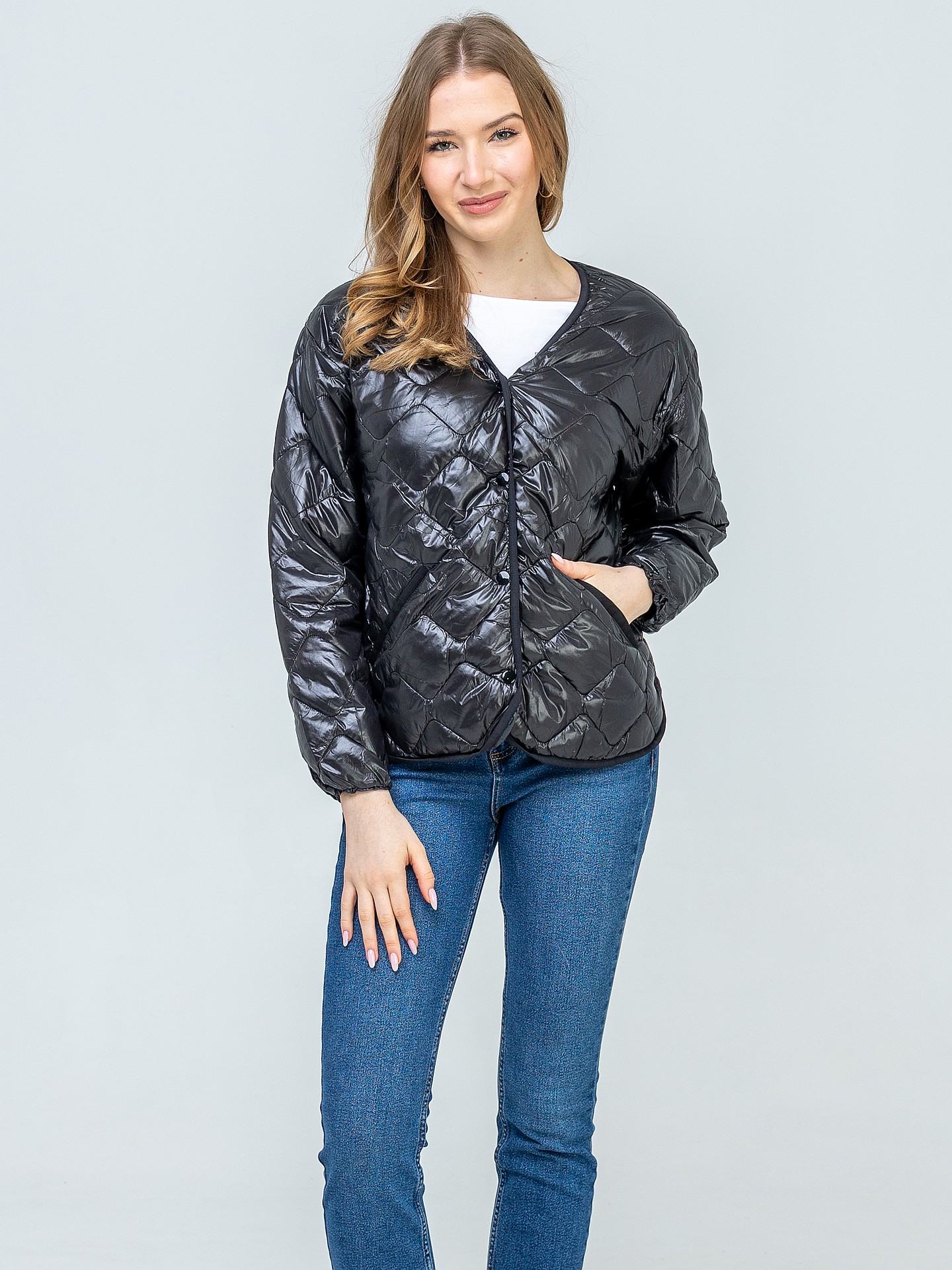PERSO Woman's Lightweight short women's transitional jacket with quilting