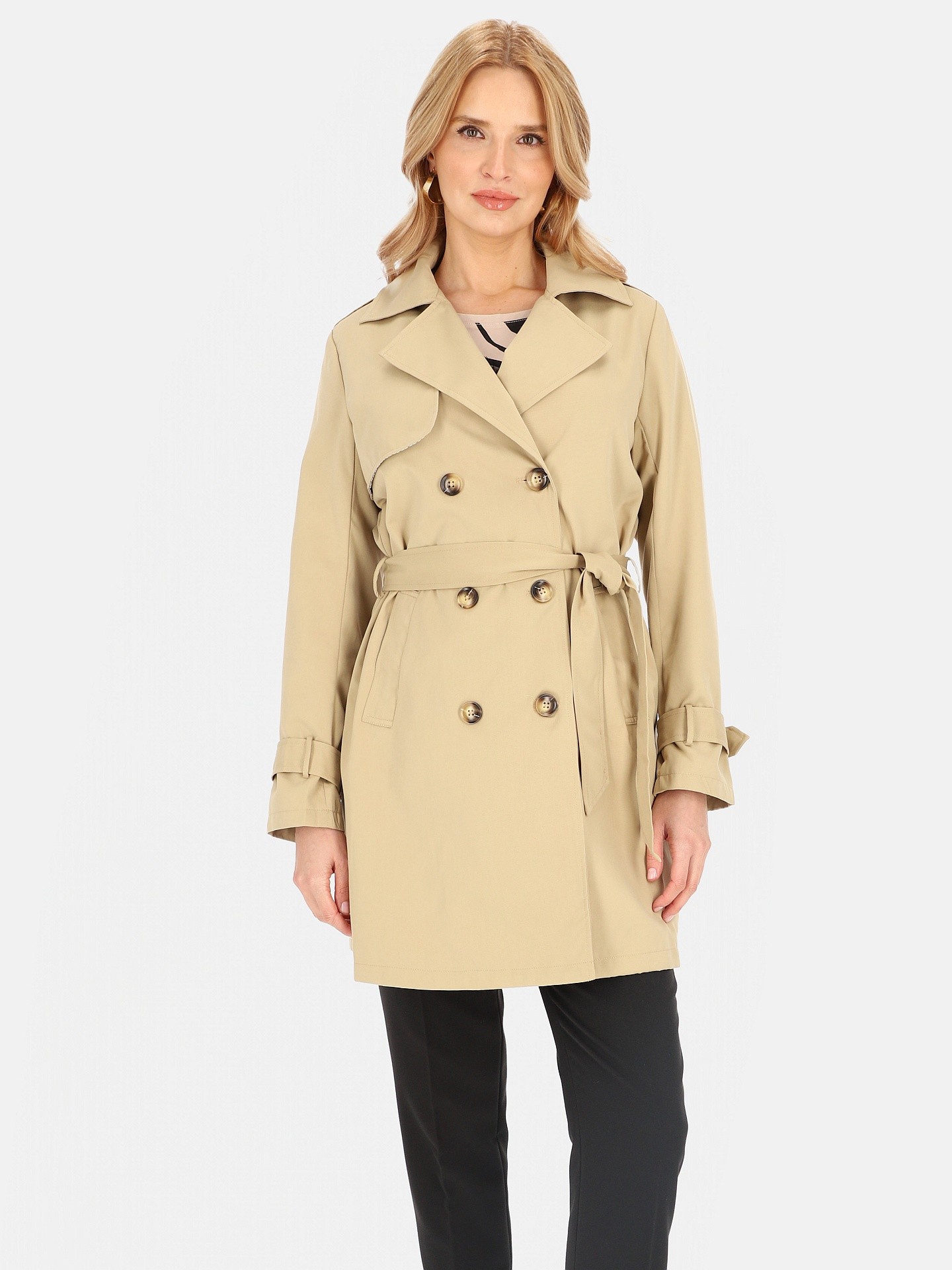 Дамски двуредно закопчаващ се тренчкот с колан