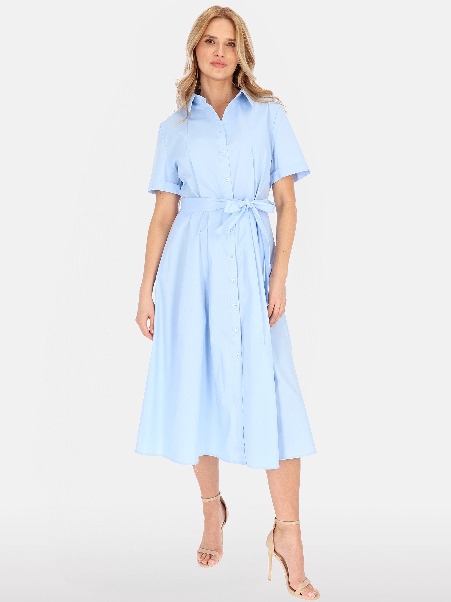 Дамска памучна миди рокля с копчета