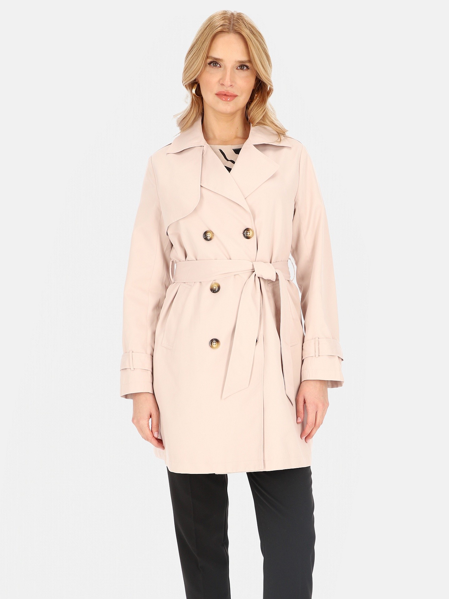 Дамски двуредно закопчаващ се тренчкот с колан