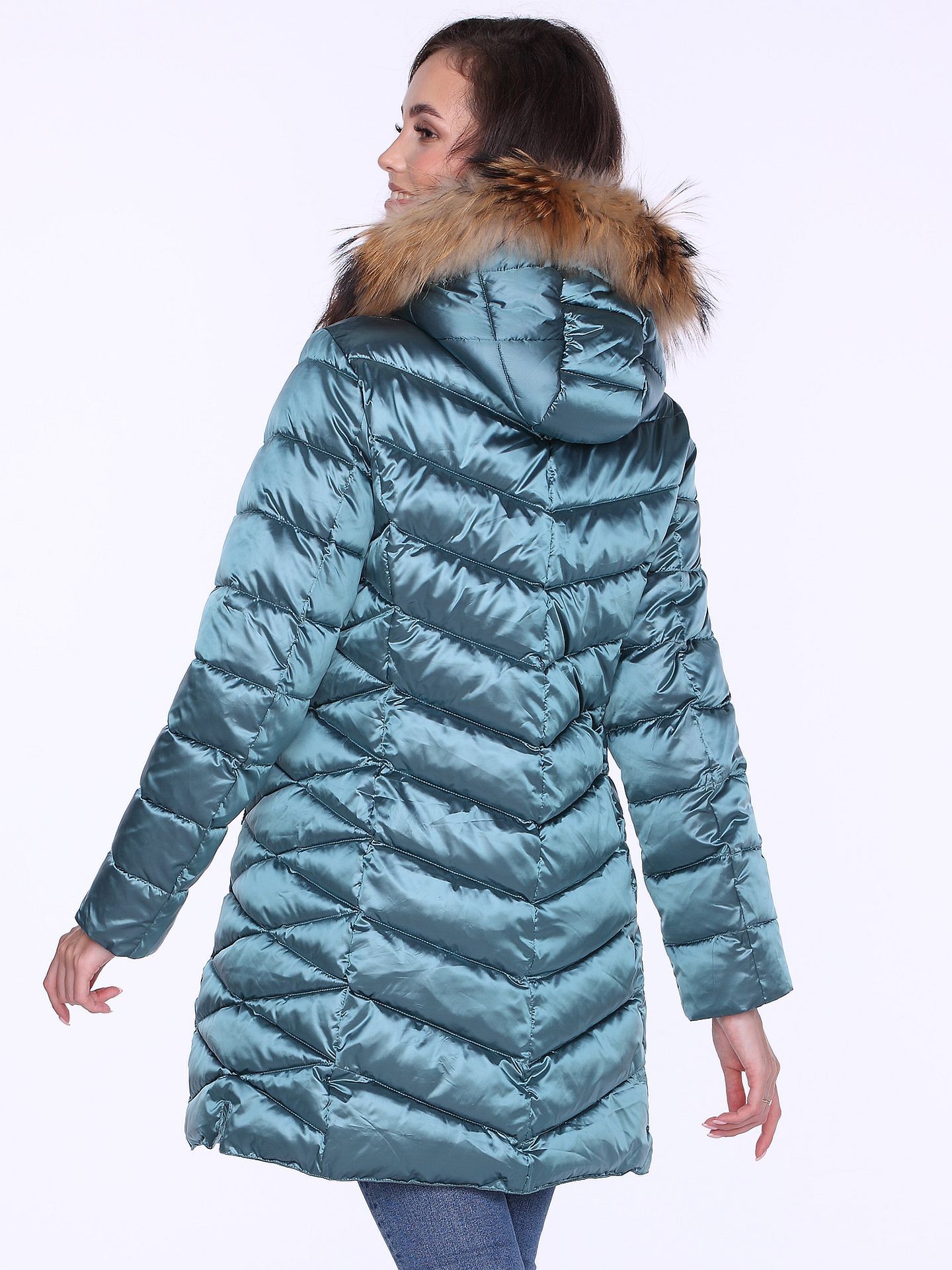 PERSO Woman's Women's winter jacket with natural fur on the hood,casual style