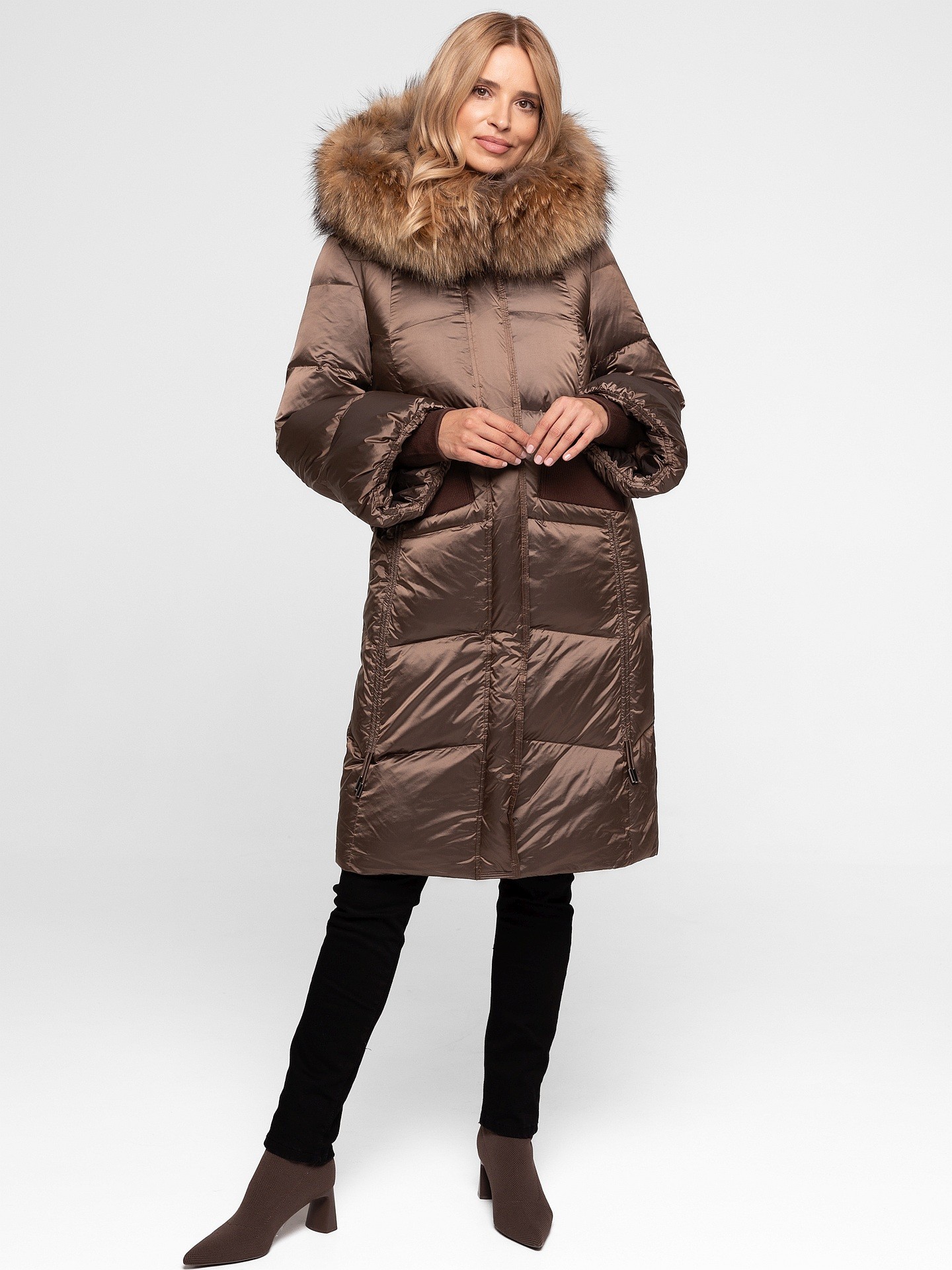 Дамско зимно пухено яке с истинска кожа