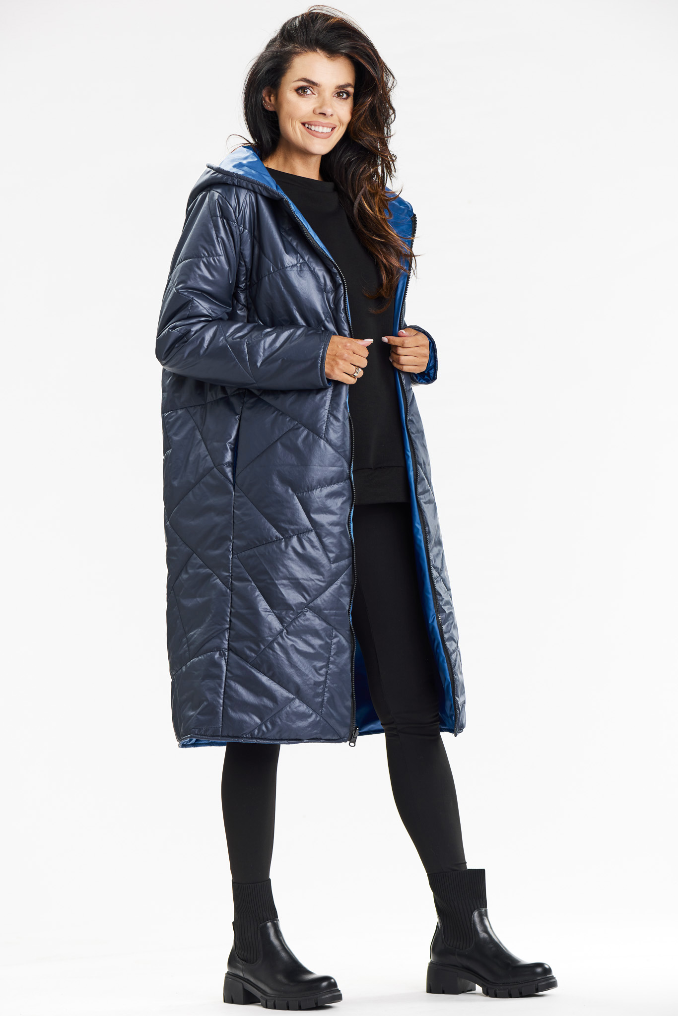 Awama Woman's Coat A685 Navy Blue
