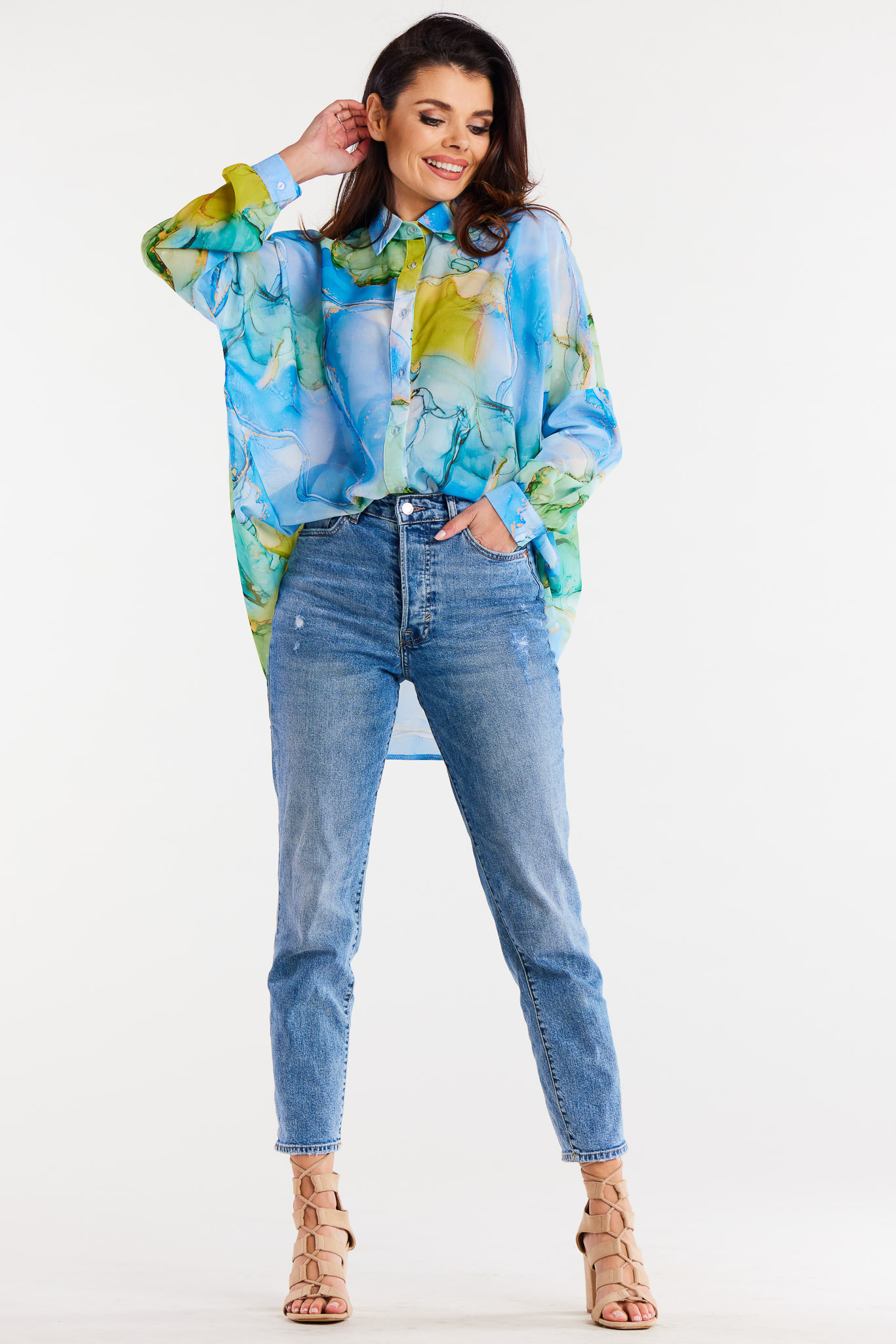 Awama Woman's Shirt A513 Blue/Pattern