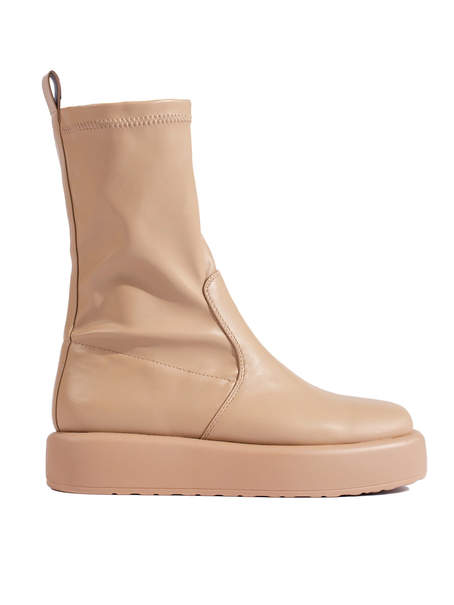 Beige womens ankle boots with Shelvt platform