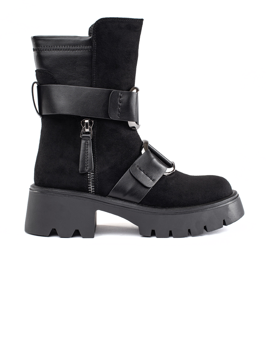 GOODIN Black suede womens ankle boots with buckles