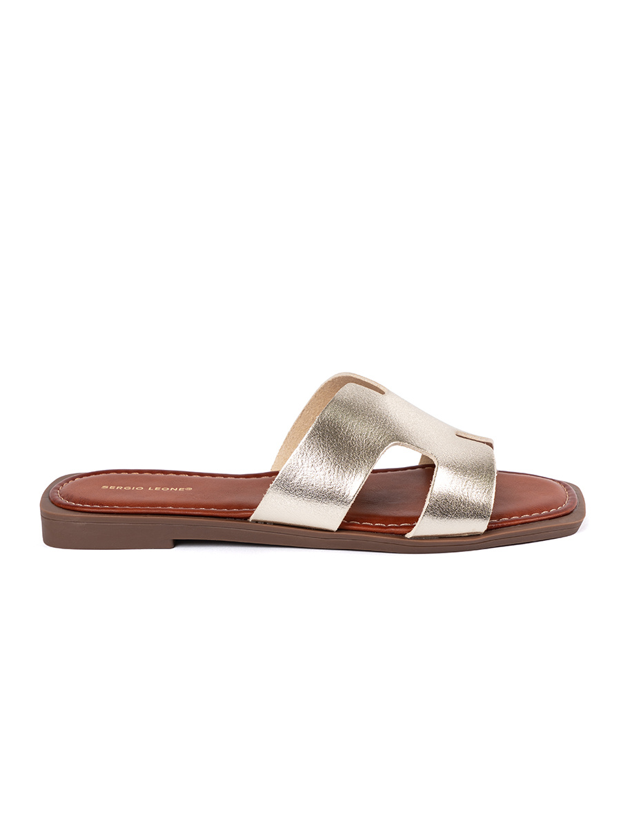 SERGIO LEONE Light gold flip-flops with a square toe