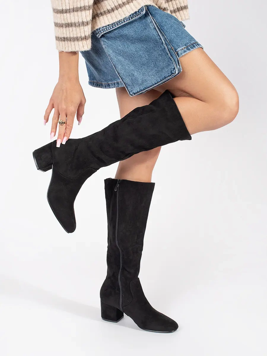 marka niezdefiniowana Black suede womens heeled boots