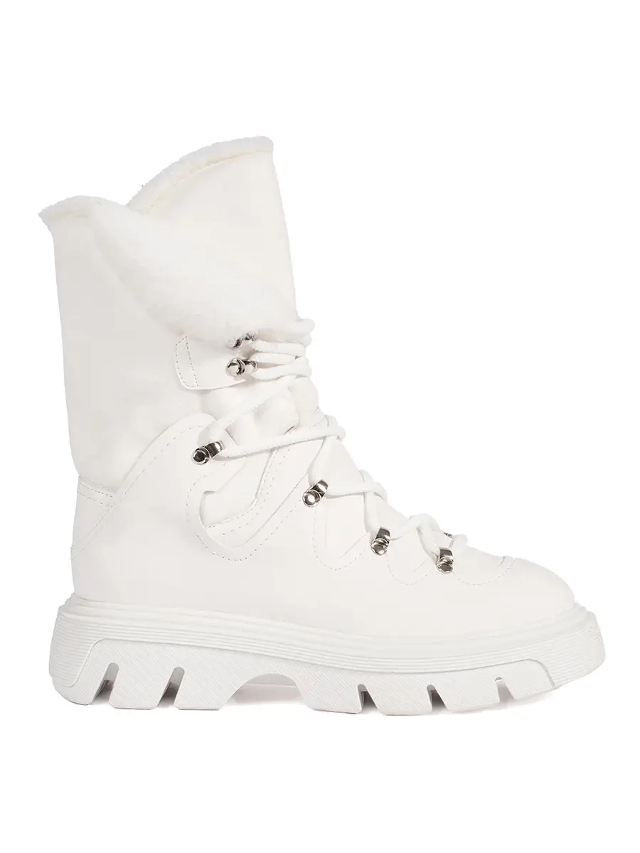 SEASTAR White lace-up womens snow boots with fur on the platform