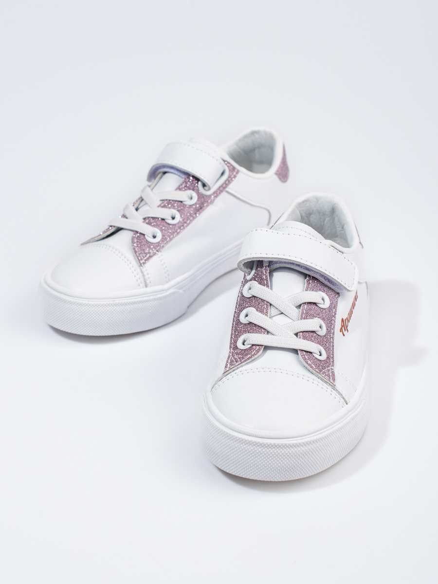 Childrens sneakers Shelvt white with pink glitter