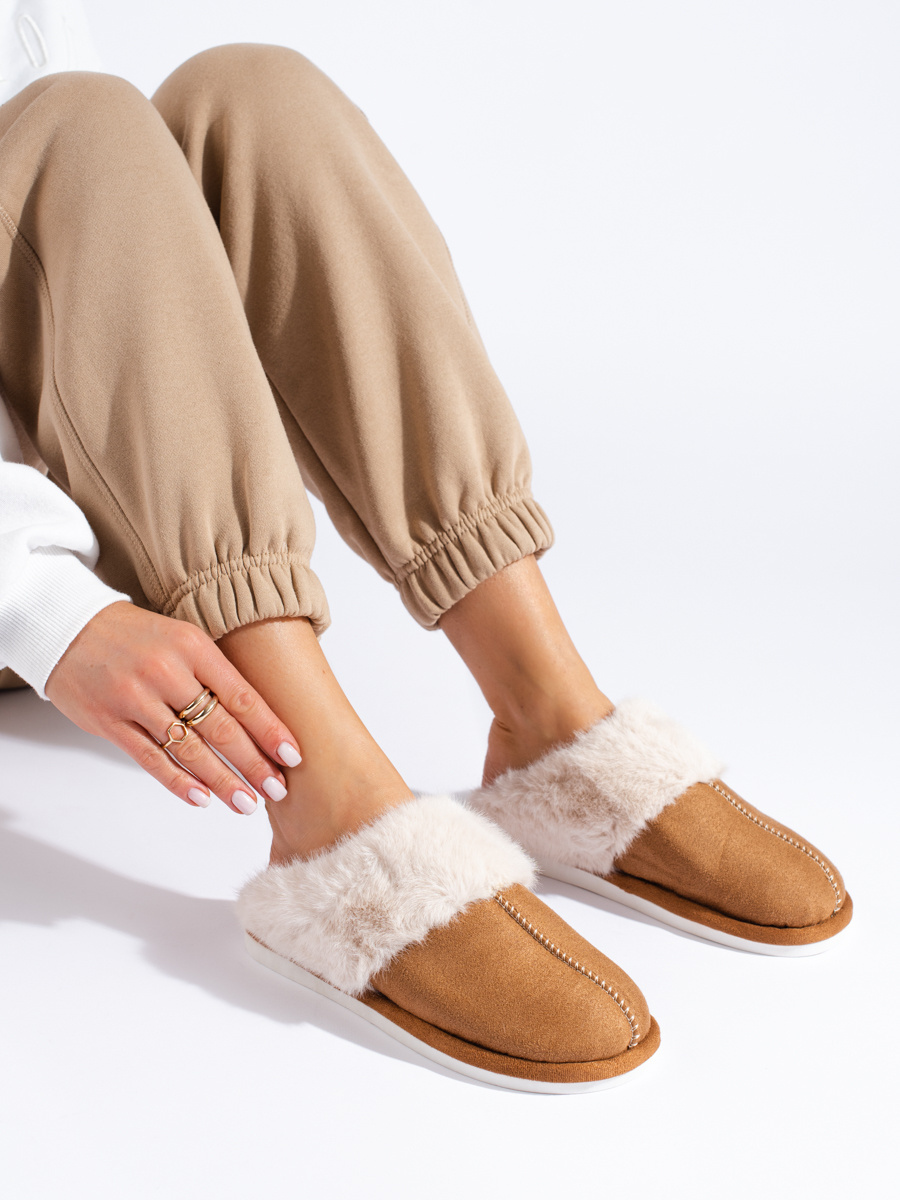 Womens fur slippers camel Shelvt