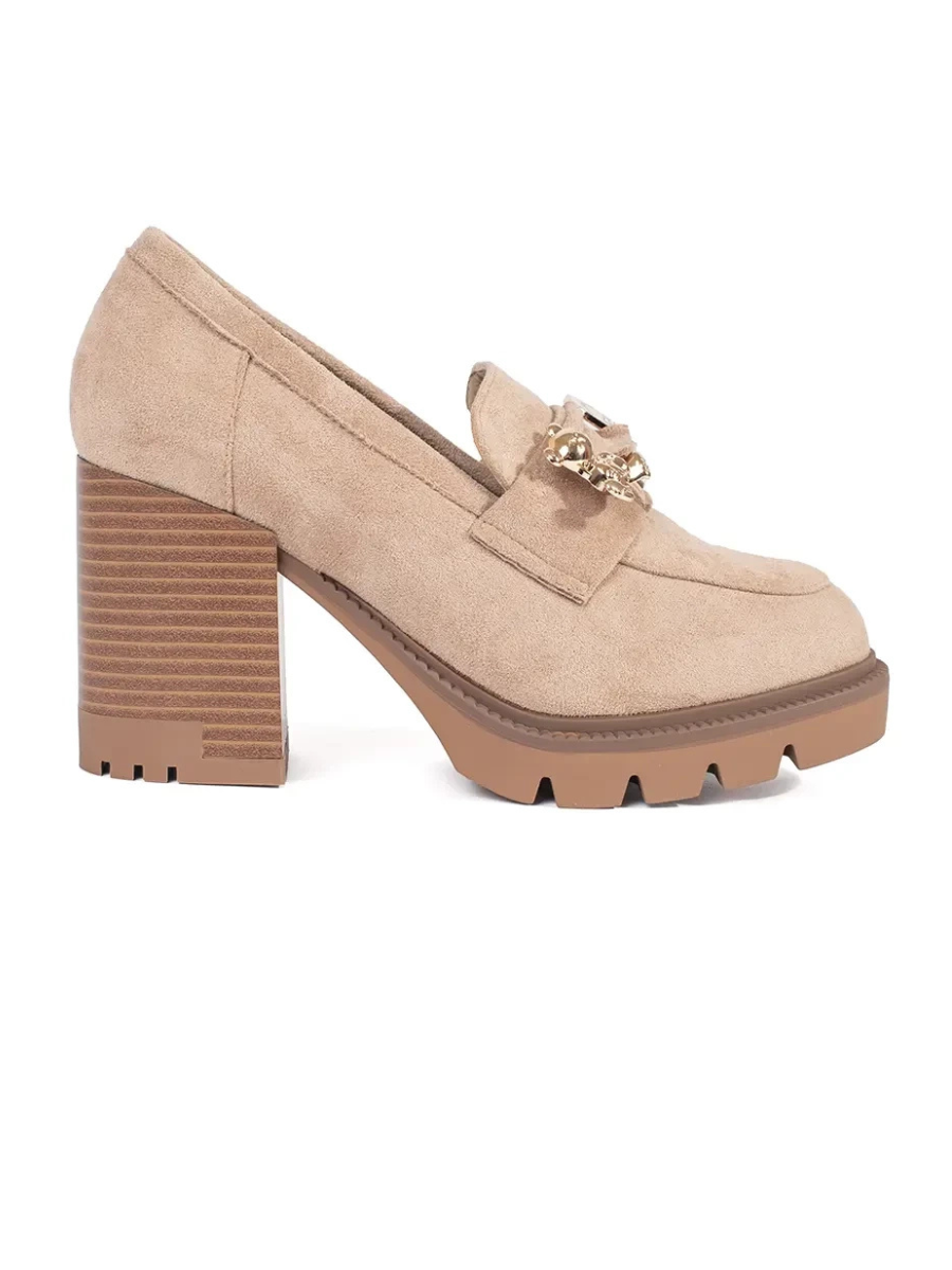 SEASTAR Beige womens suede shoes with heels and metal decoration