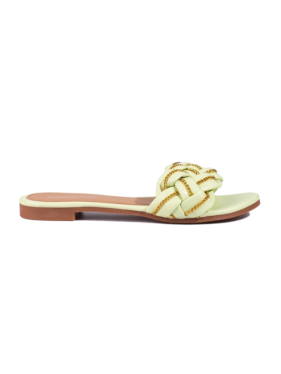 Elegant lime slippers for women with Shelvt chain
