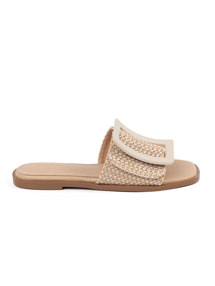 GOODIN Tweed slippers on a flat sole beige