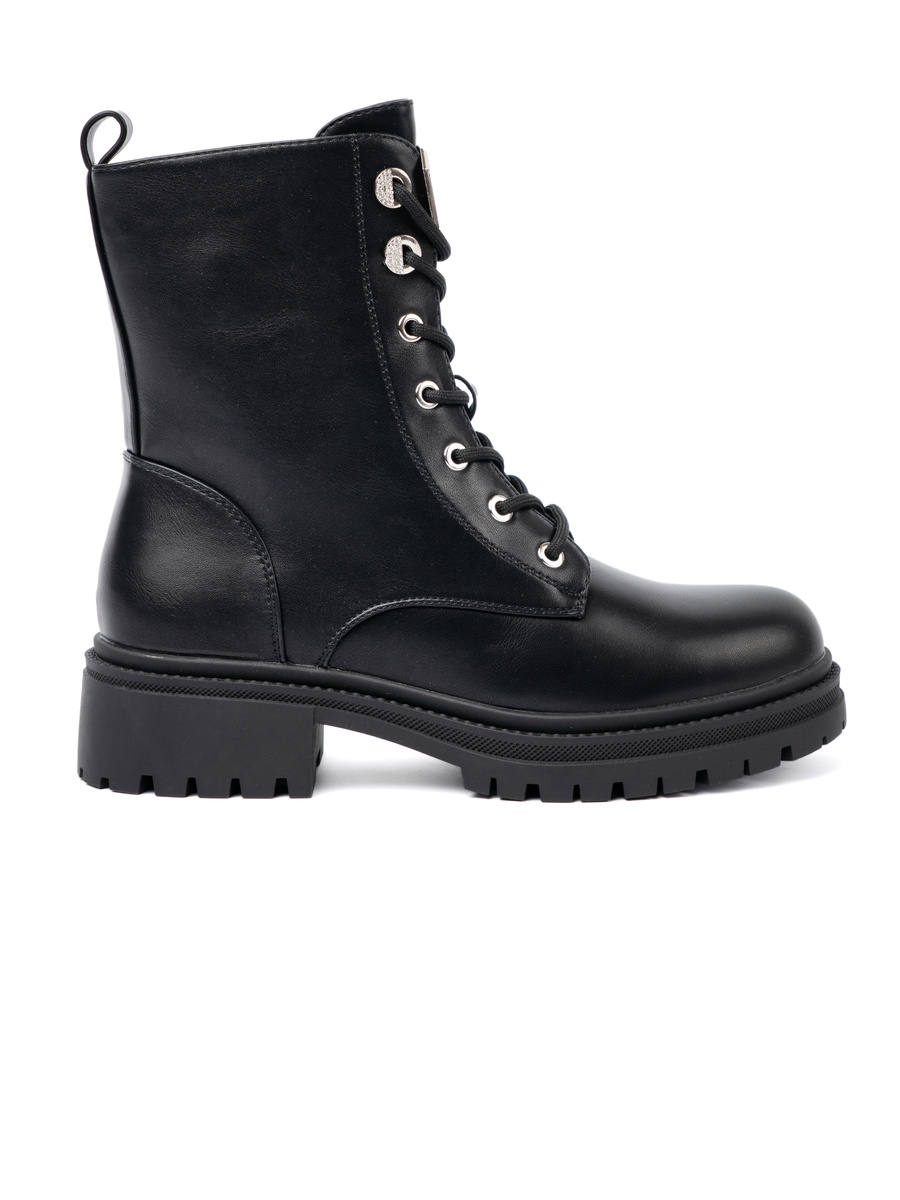 Shelvt Black lace-up workers with metal decoration
