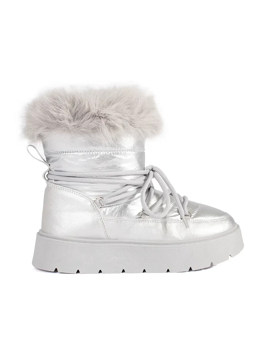Shelvt Silver womens snow boots with fur on a thick sole