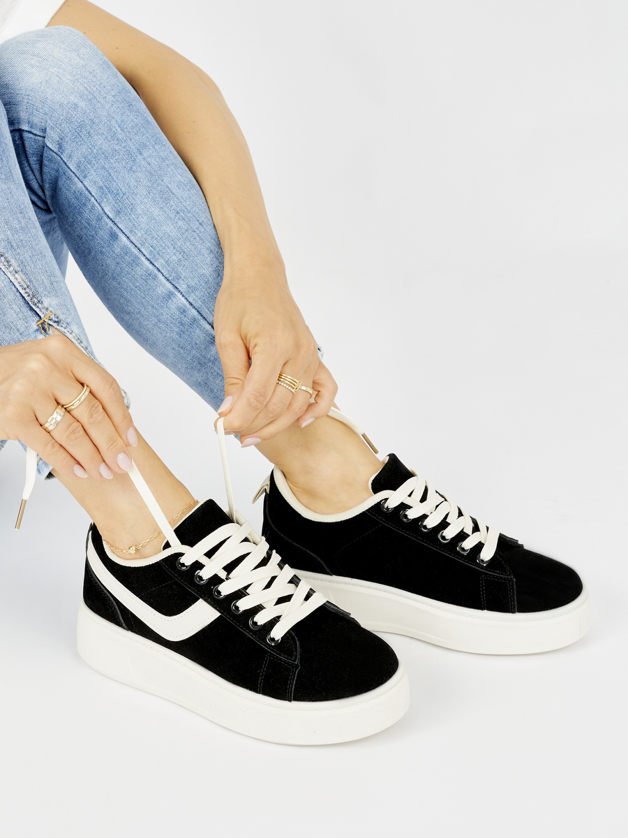 marka niezdefiniowana Suede black womens platform shoes
