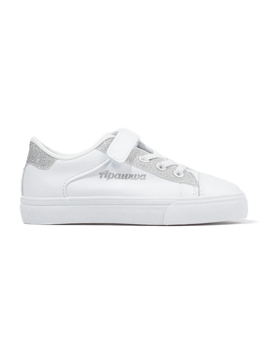White Shelvt childrens sneakers with silver glitter
