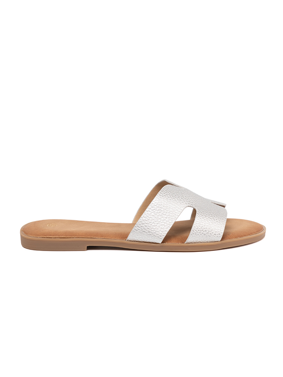 Shelvt Silver womens flip-flops with cutouts
