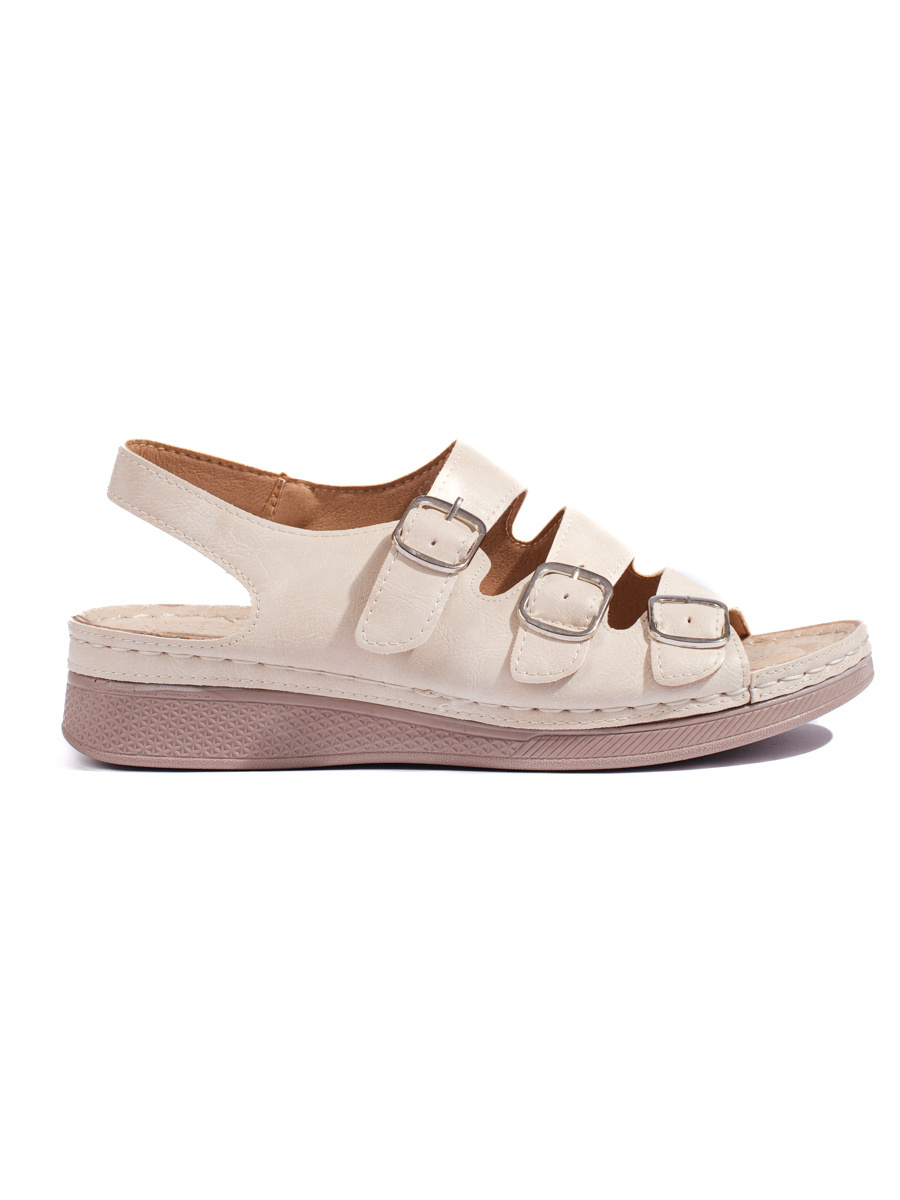 Shelvt Womens beige low wedge sandals