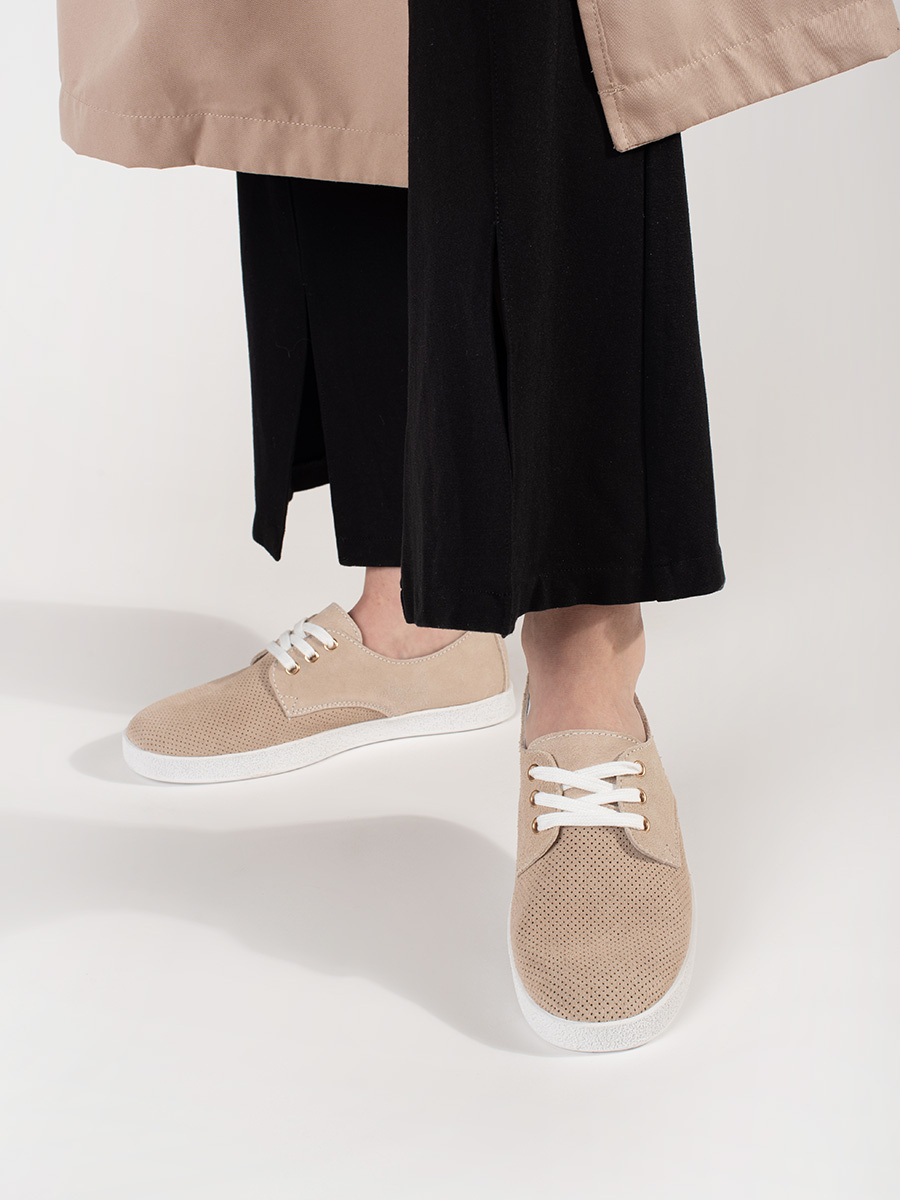 GOODIN Beige openwork sneakers made of natural leather