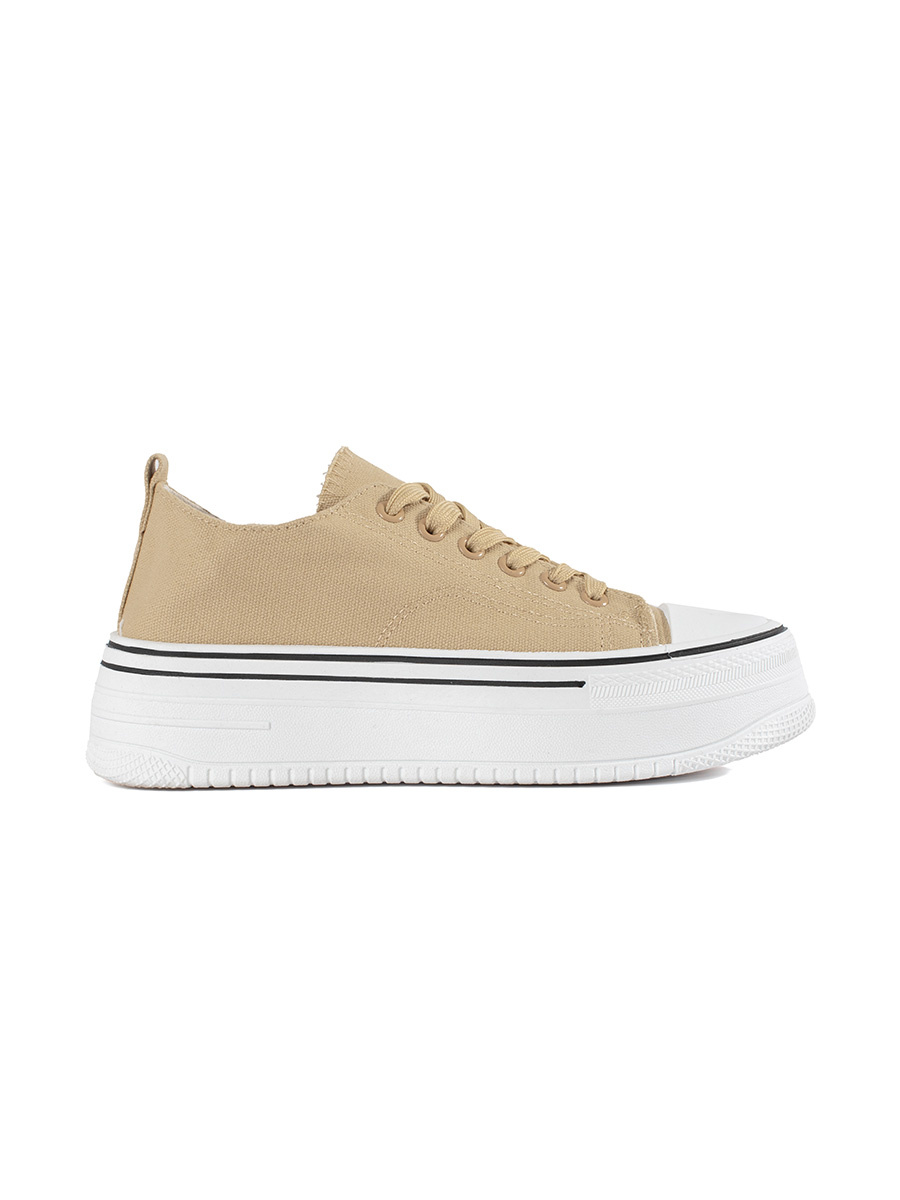 Shelvt Beige womens sneakers with a thick sole