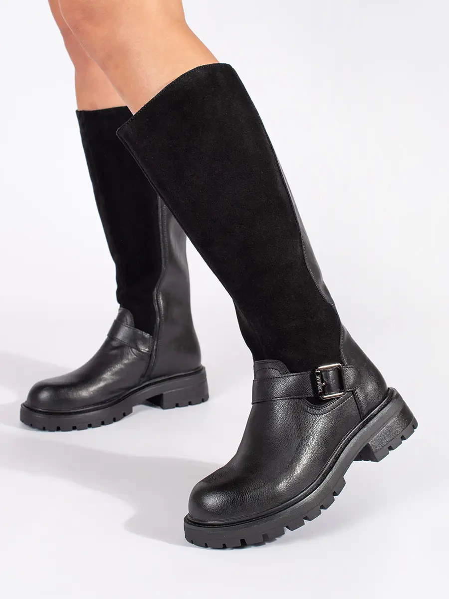 Black leather boots for women with platform Sergio Leone