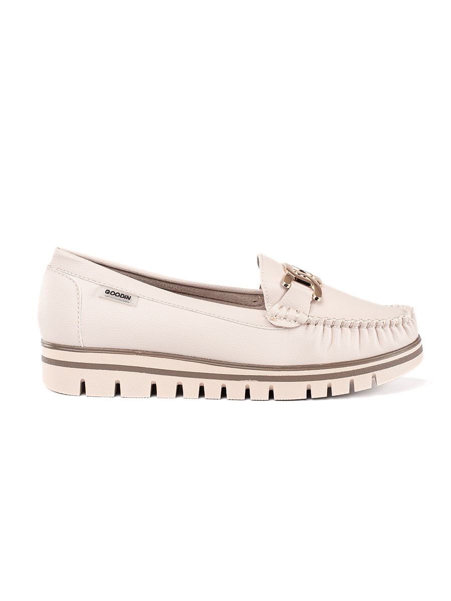 Shelvt Beige womens platform loafers