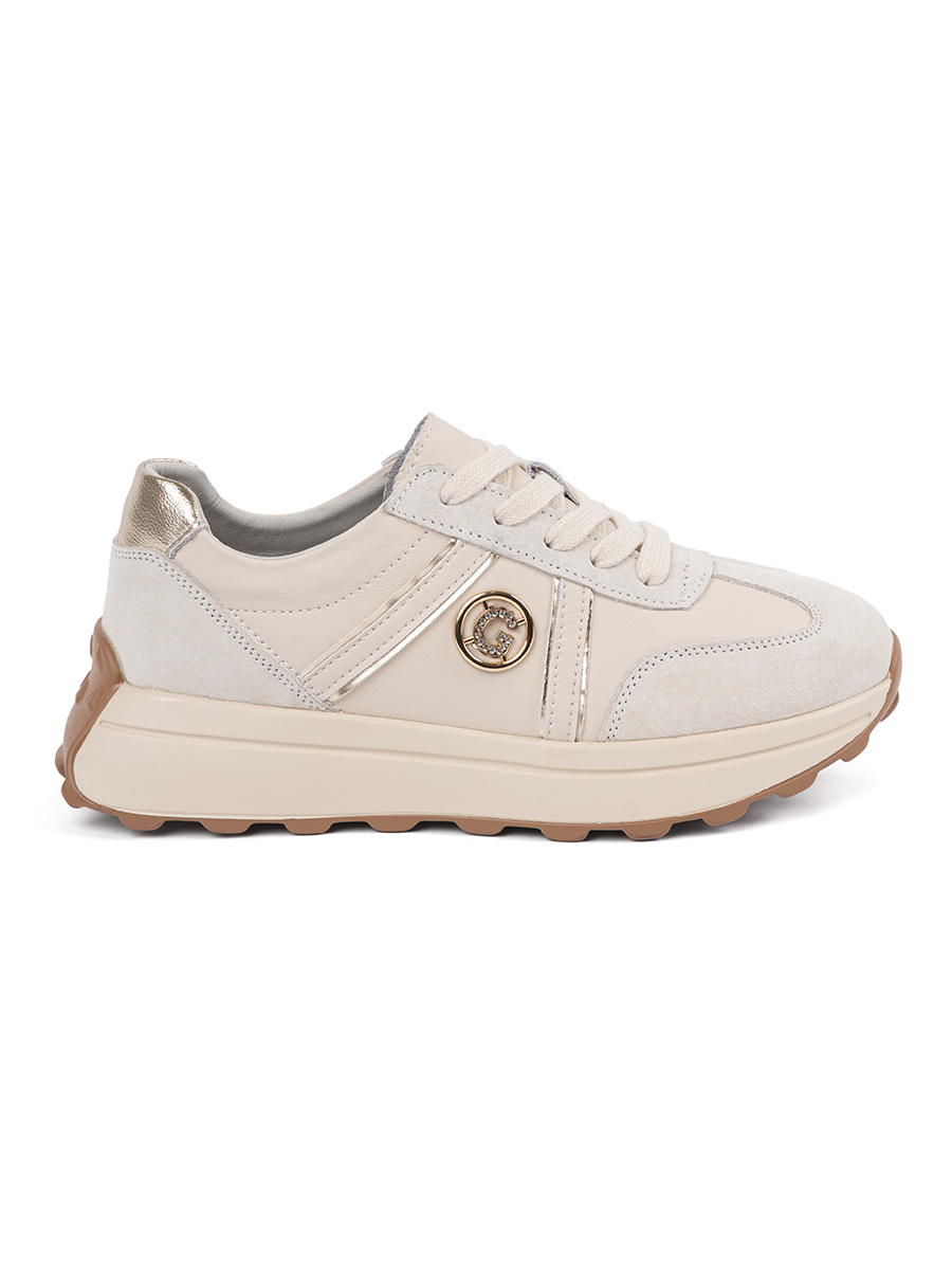 GOODIN Beige leather sneakers with a thick sole