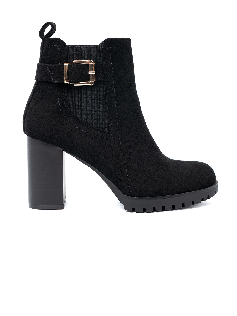 Shelvt Black ankle boots with a decorative buckle