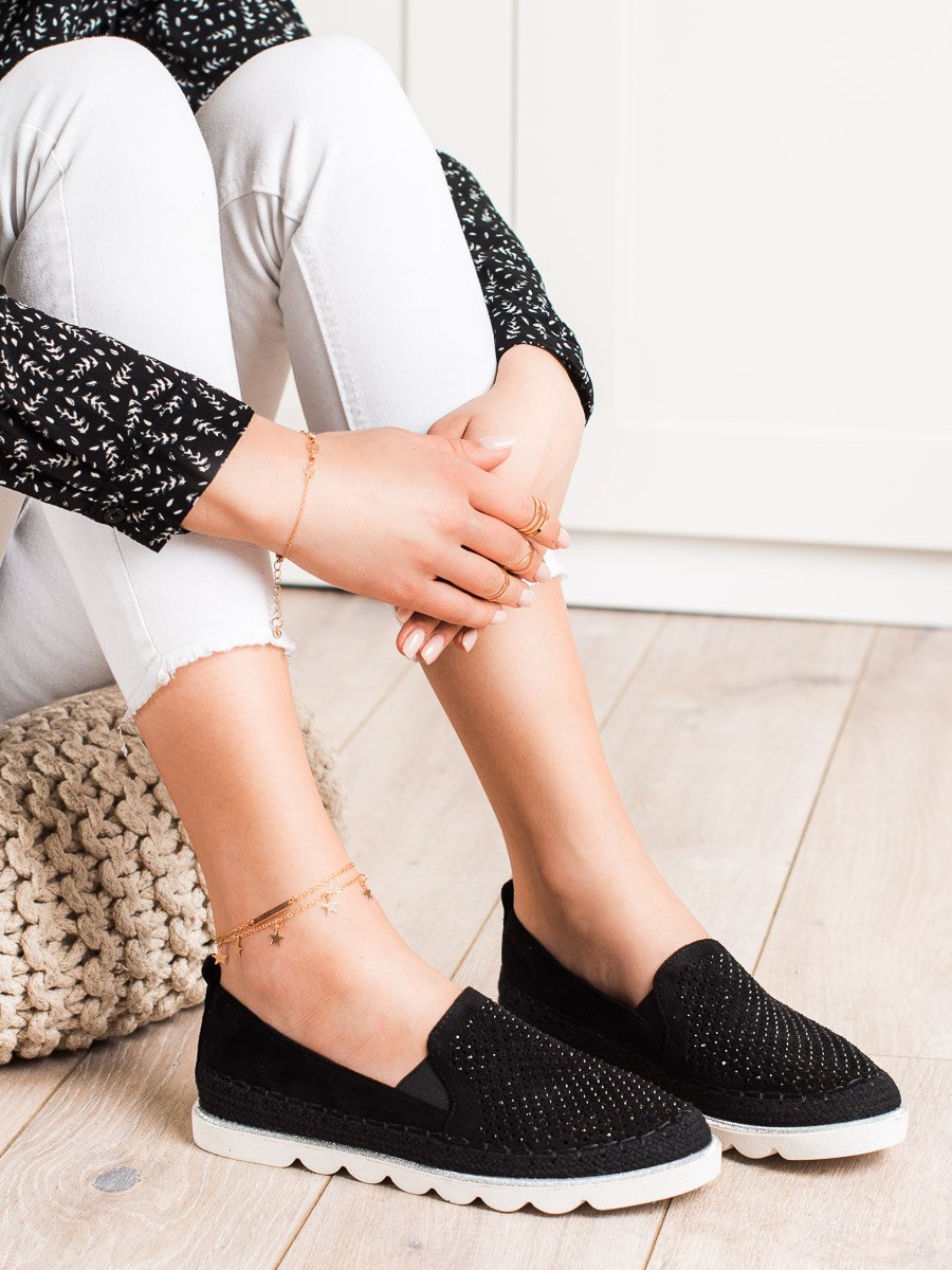 Shelvt OPENWORK SLIPONS WITH CRYSTALS
