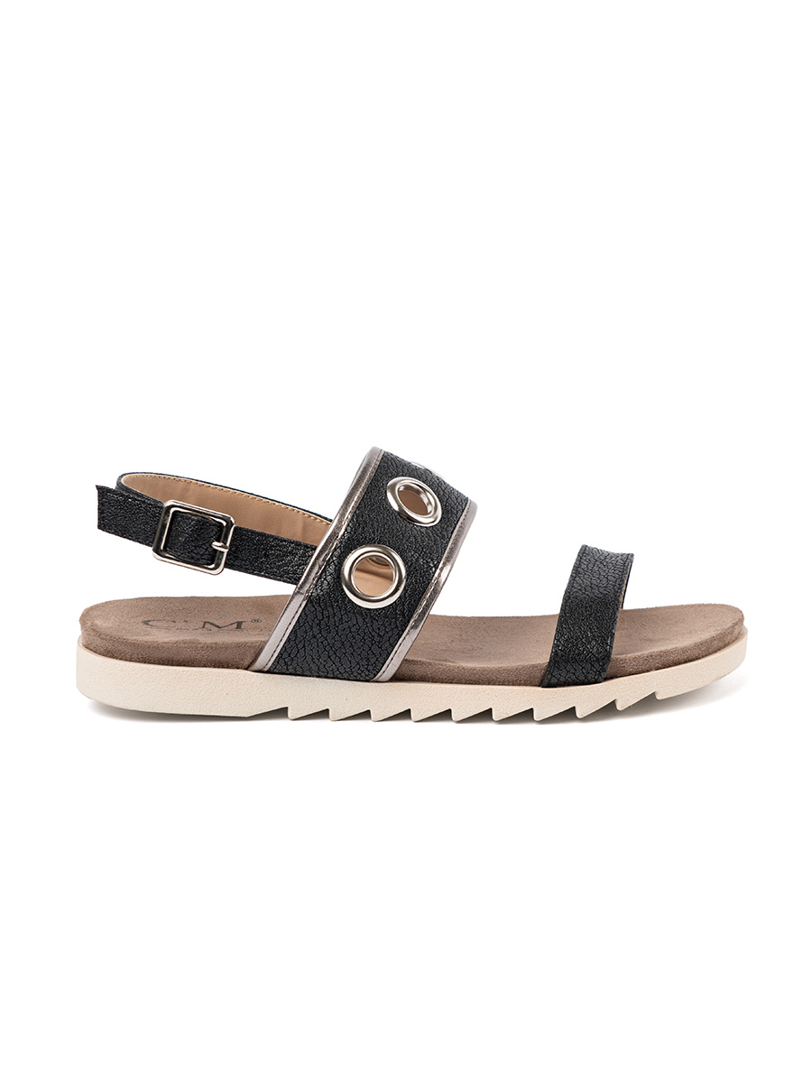 Shelvt Black sandals with decorative metal rings